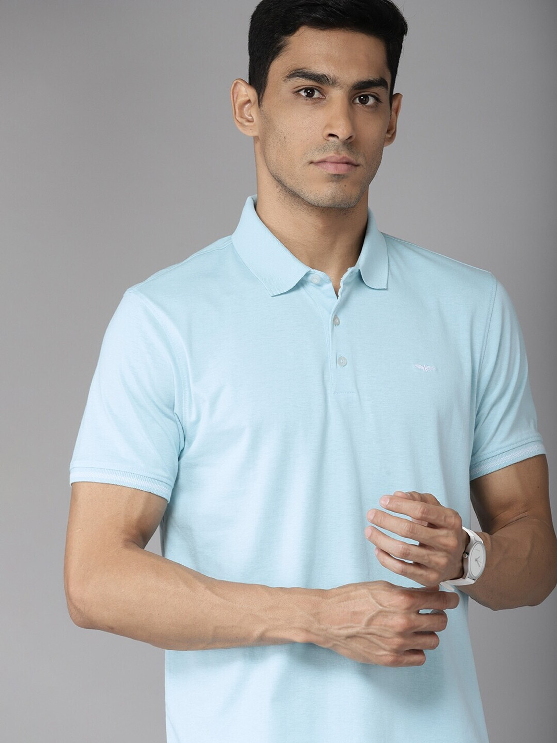 Image of PARK AVENUE Solid Men Polo Neck Blue T-Shirt