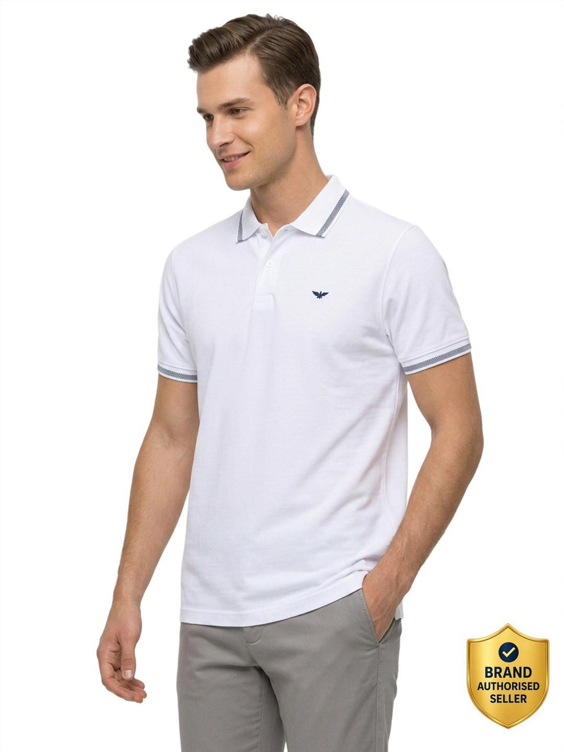 Image of PARK AVENUE Solid Men Polo Neck White T-Shirt