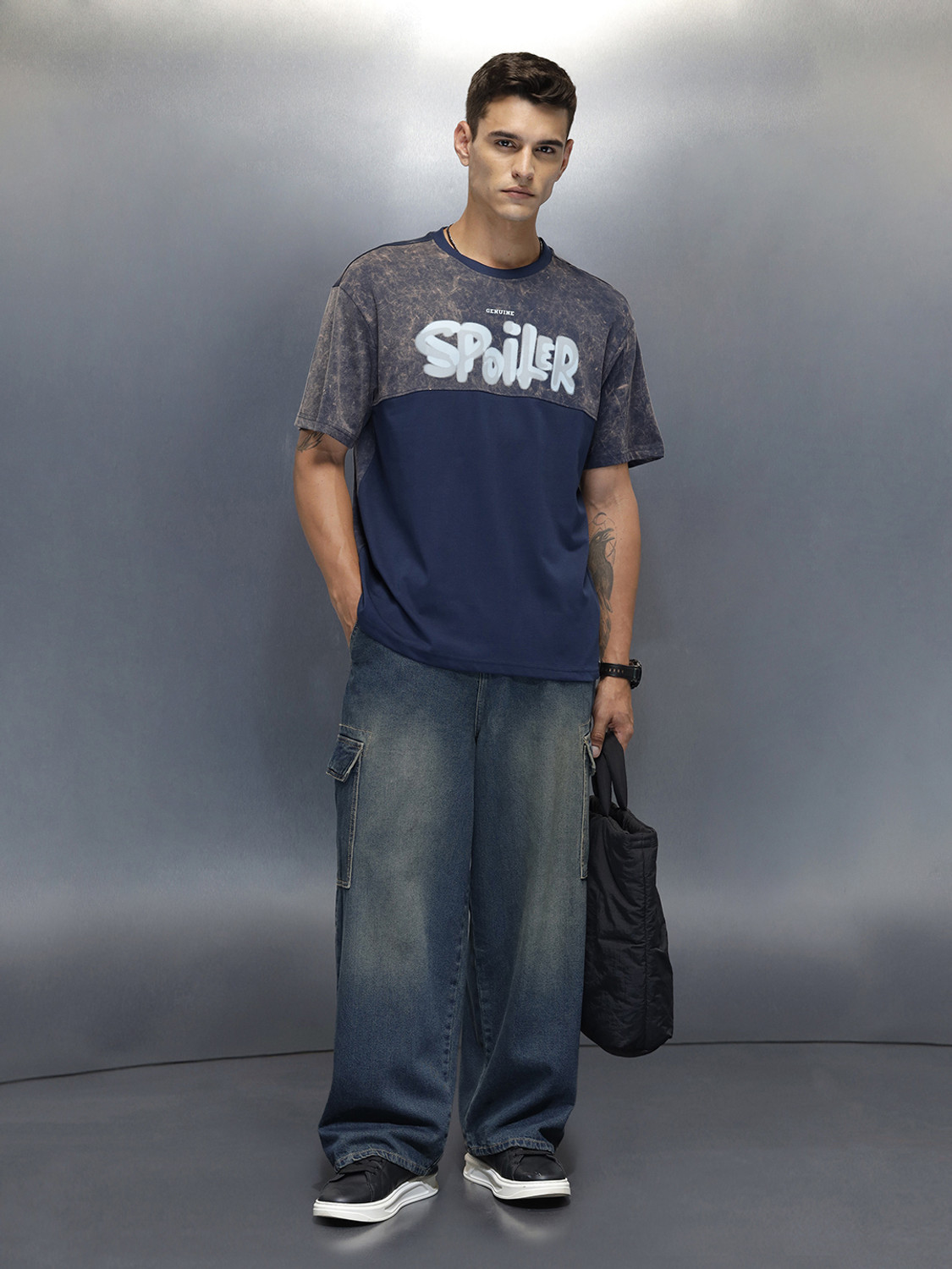 Image of WROGN Washed Men Crew Neck Blue T-Shirt