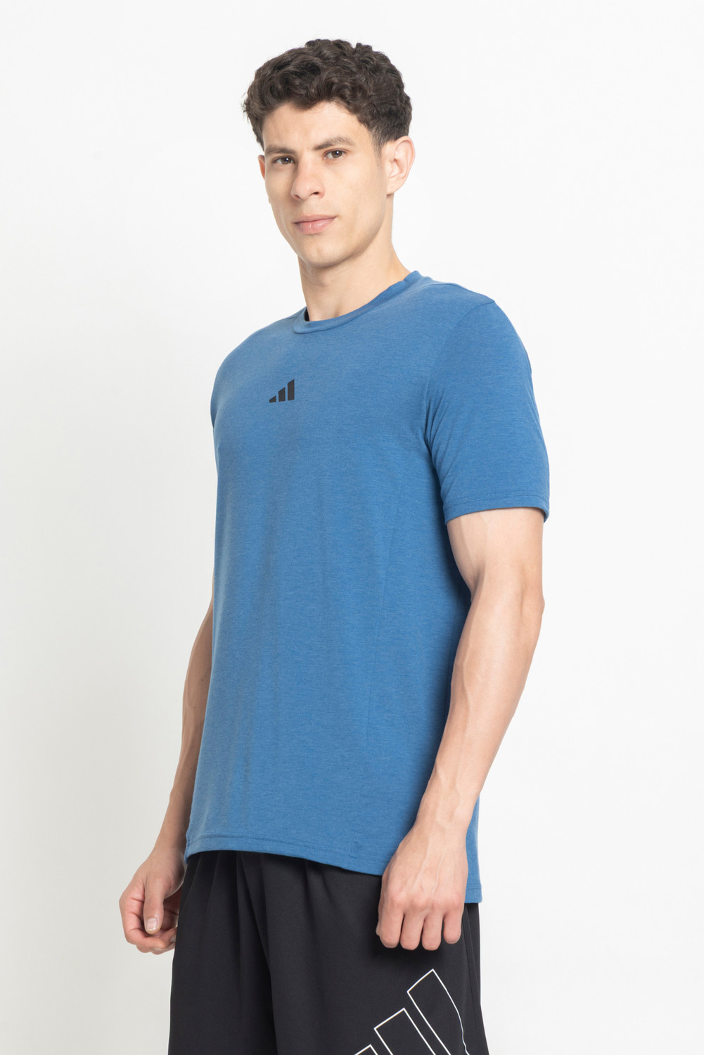 Image of ADIDAS Solid Men Crew Neck Blue T-Shirt