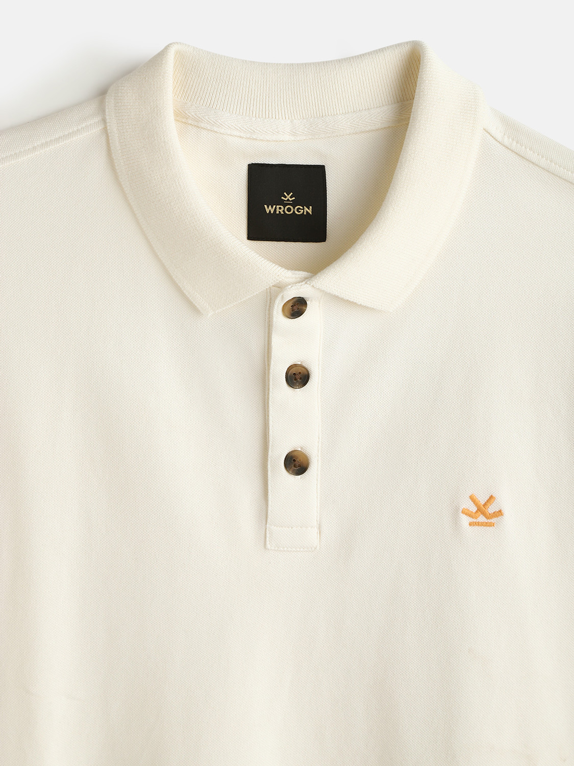 Image of WROGN Solid Men Polo Neck White T-Shirt