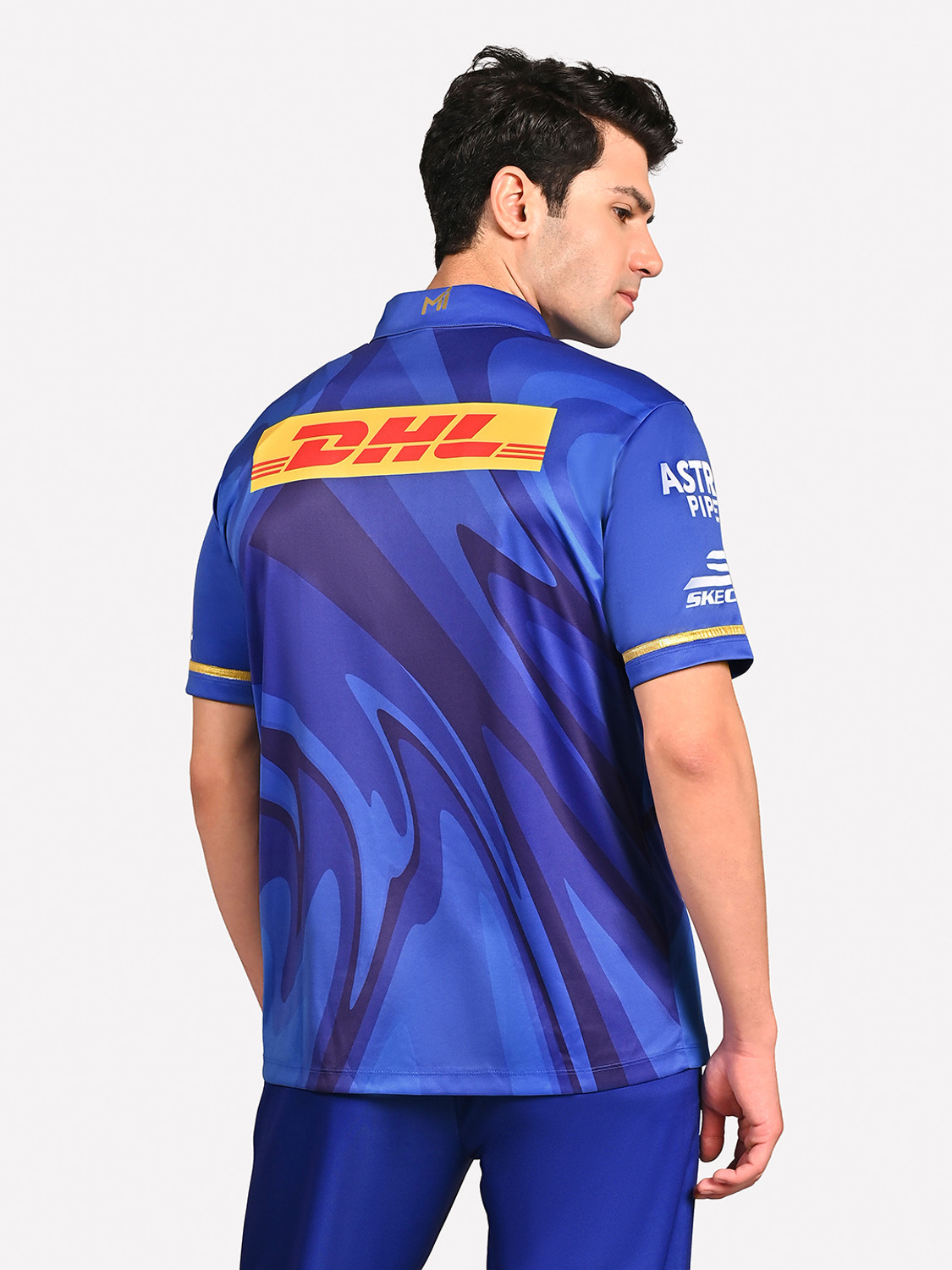 Image of Skechers Printed Men Polo Neck Blue T-Shirt