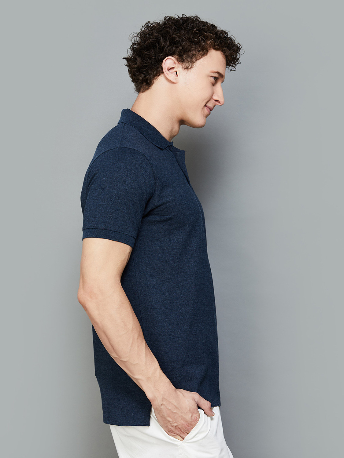 Image of Fame Forever by Lifestyle Solid Men Polo Neck Dark Blue T-Shirt