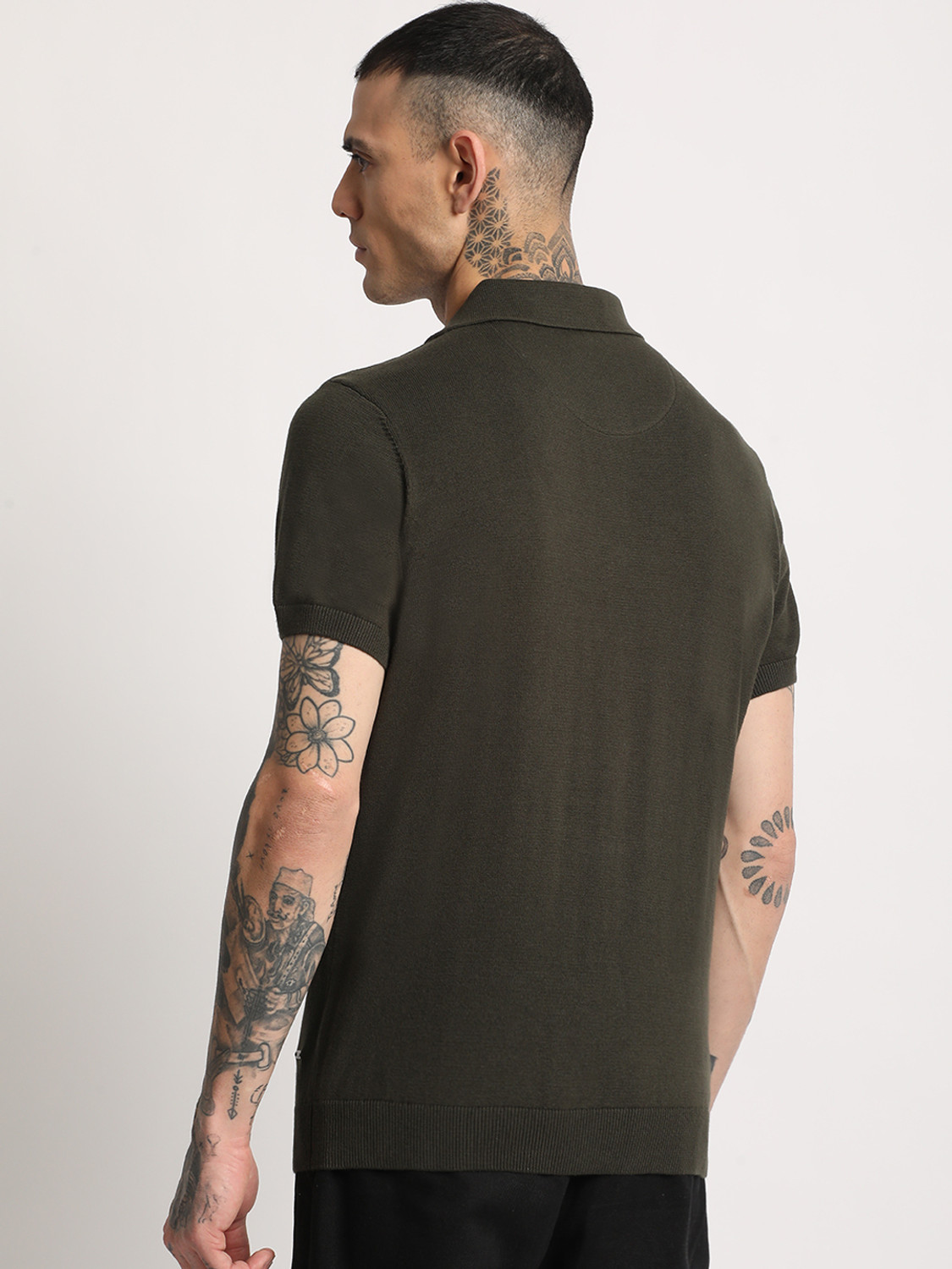 Image of THE BEAR HOUSE Solid Men Polo Neck Dark Green T-Shirt