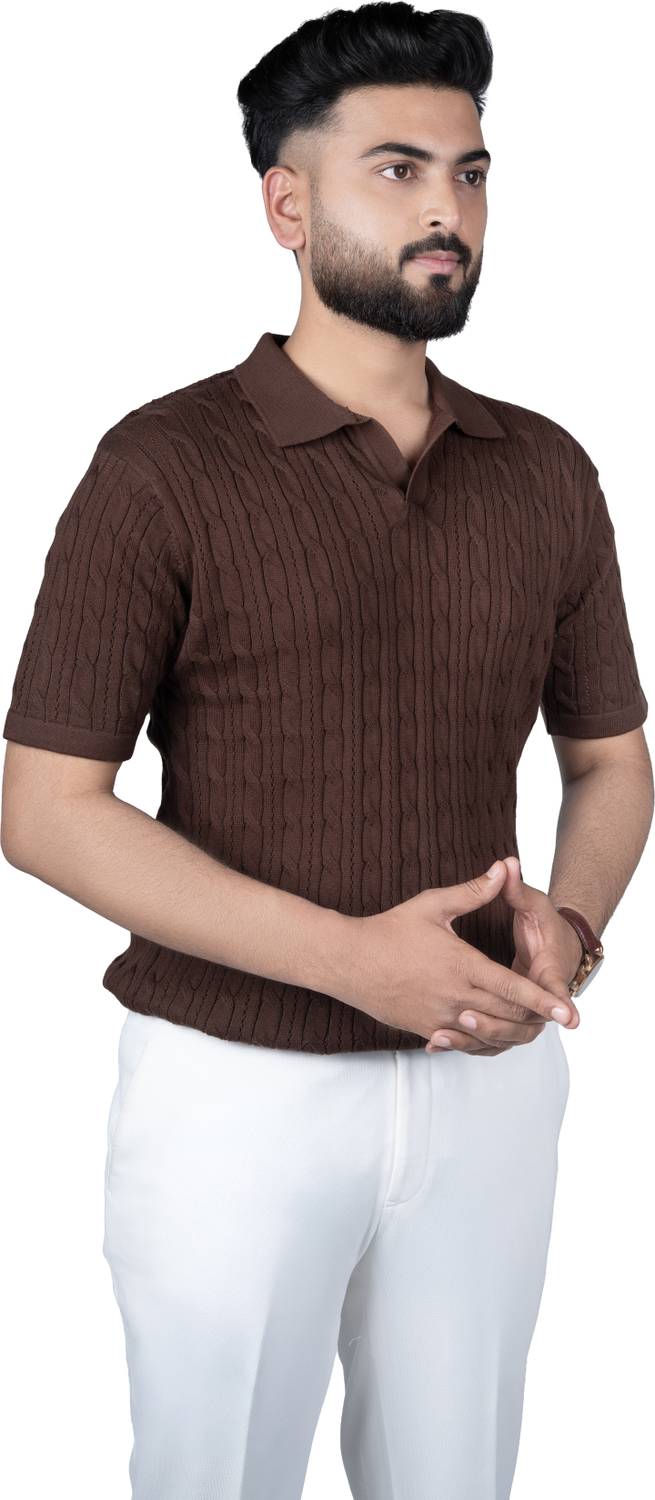 SALLT Men Polo Neck Brown T-Shirt - Image 2