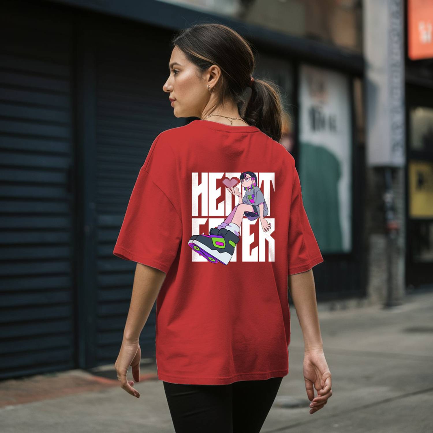 LWEXS Graphic Print Women Round Neck Red T-Shirt