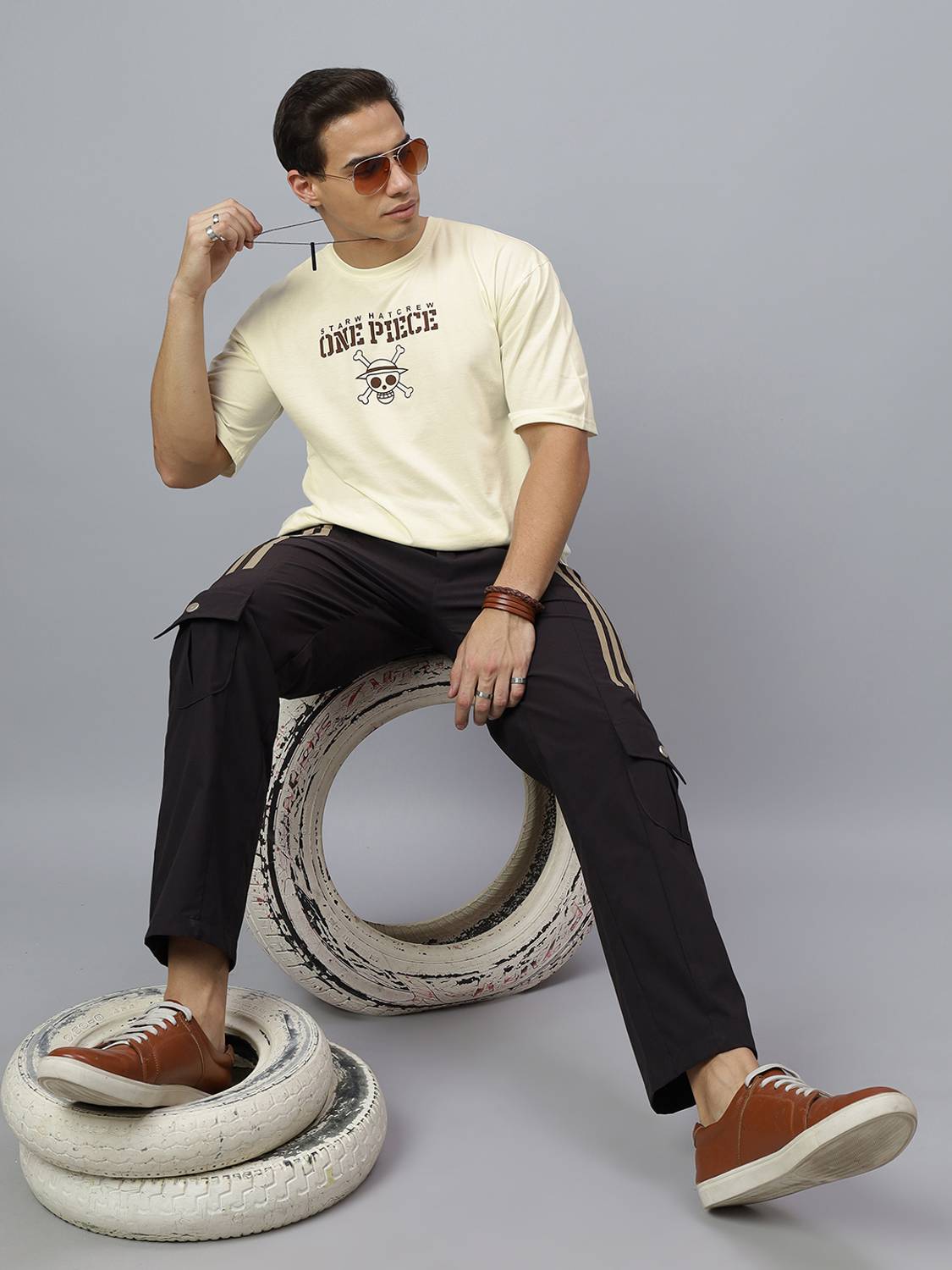 Crazybee CB Printed Men Round Neck Beige T-Shirt - Image 3