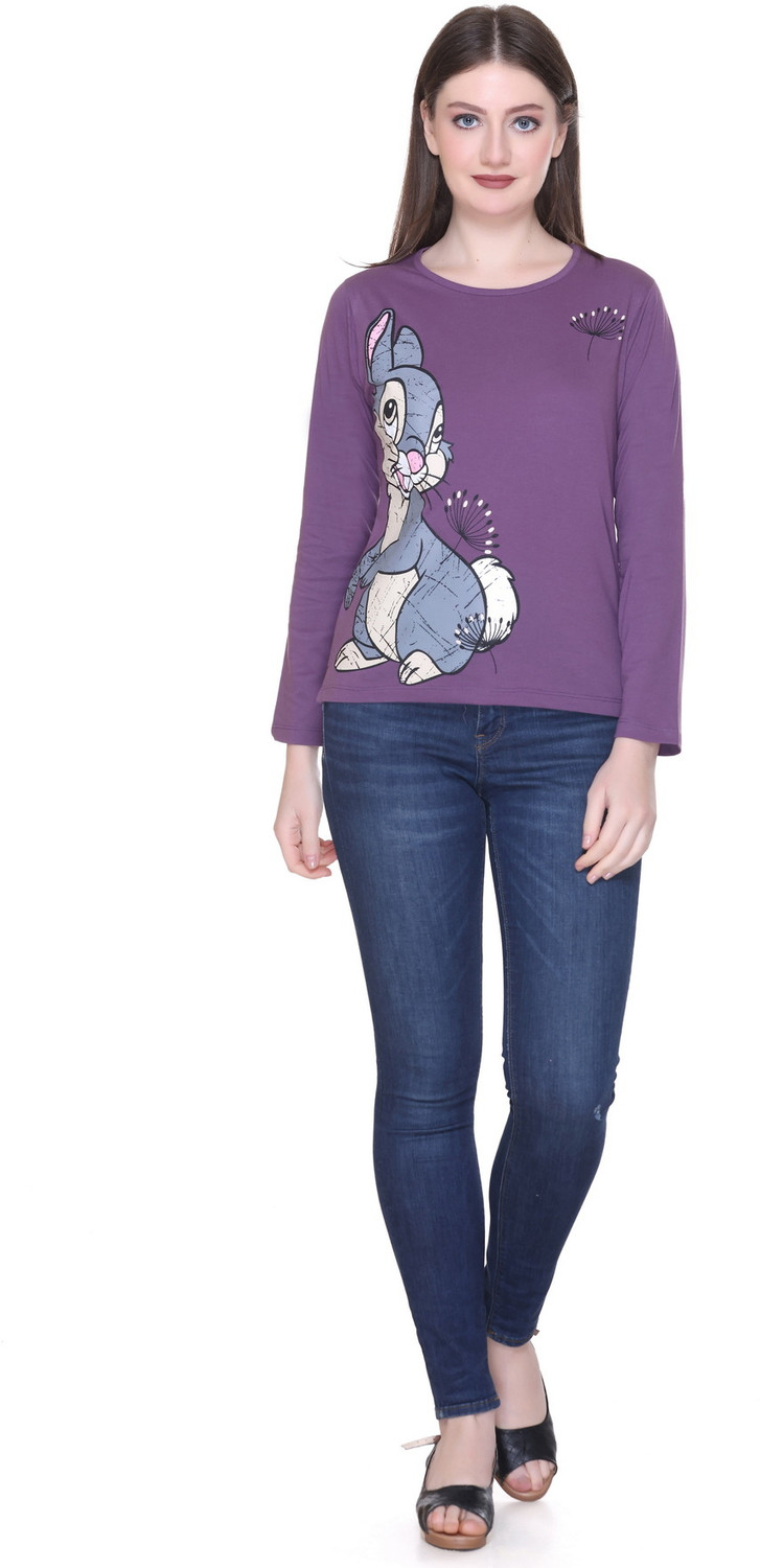 Image of Star Touch Printed Women Round Neck Purple T-Shirt