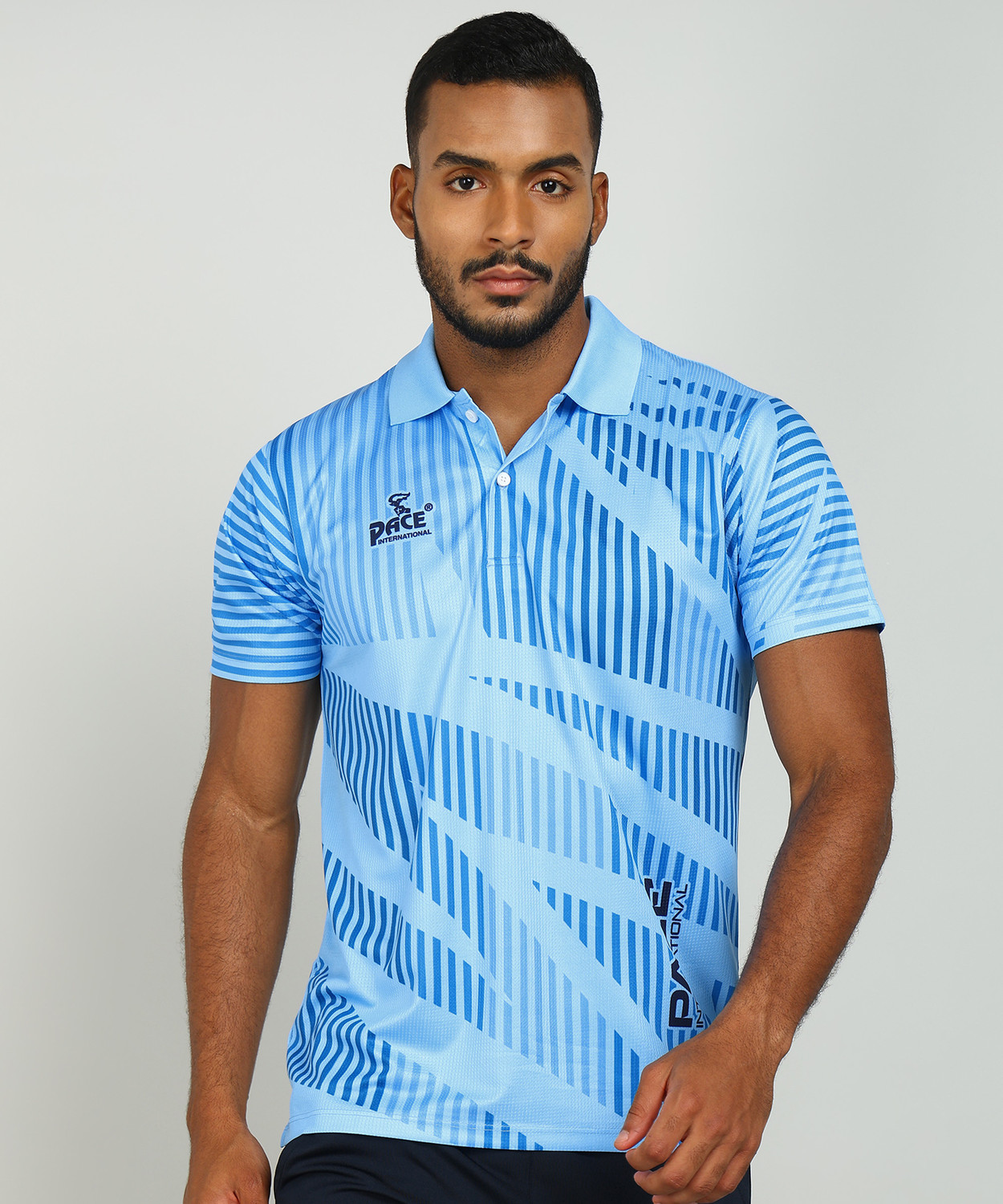 Image of Pace International Printed Men Polo Neck Blue T-Shirt