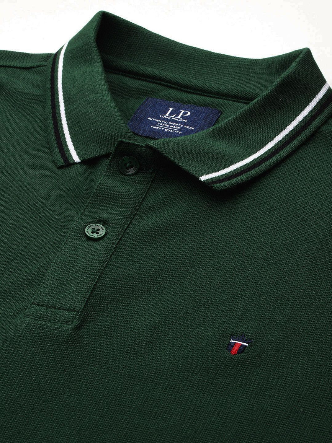 Image of Louis Philippe Sport Solid Men Polo Neck Dark Green T-Shirt