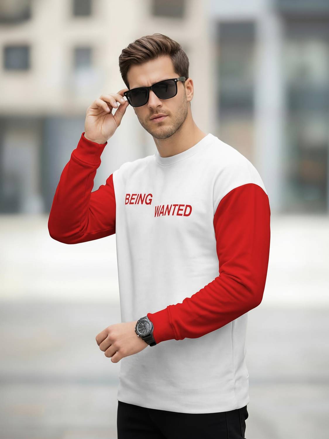 BEING WANTED Colorblock Men Round Neck White, Red T-Shirt