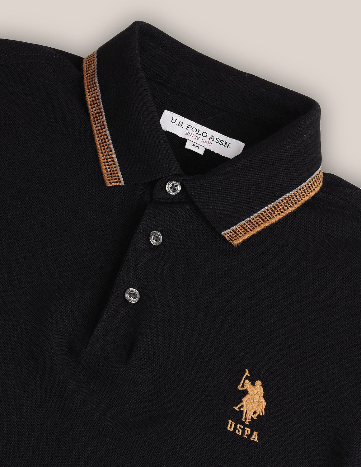 Image of U.S. POLO ASSN. Solid Men Polo Neck Black T-Shirt