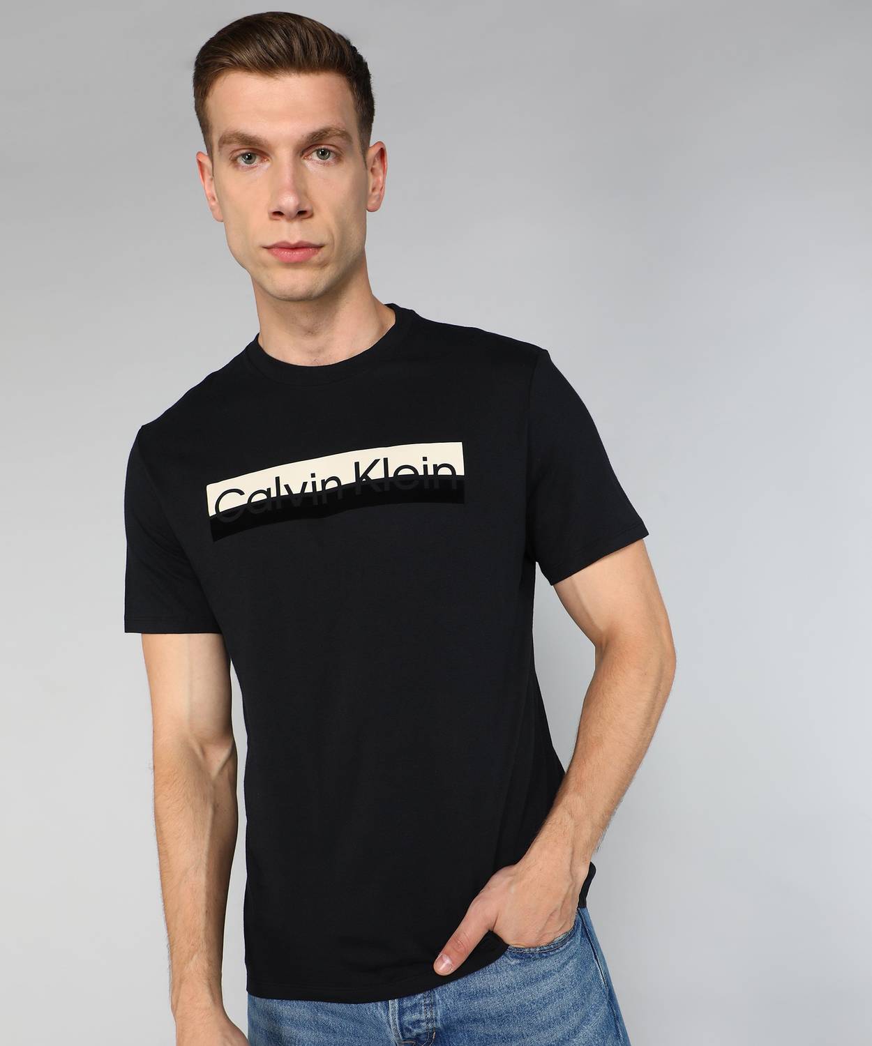 Calvin Klein Jeans Typography Men Round Neck Black T-Shirt