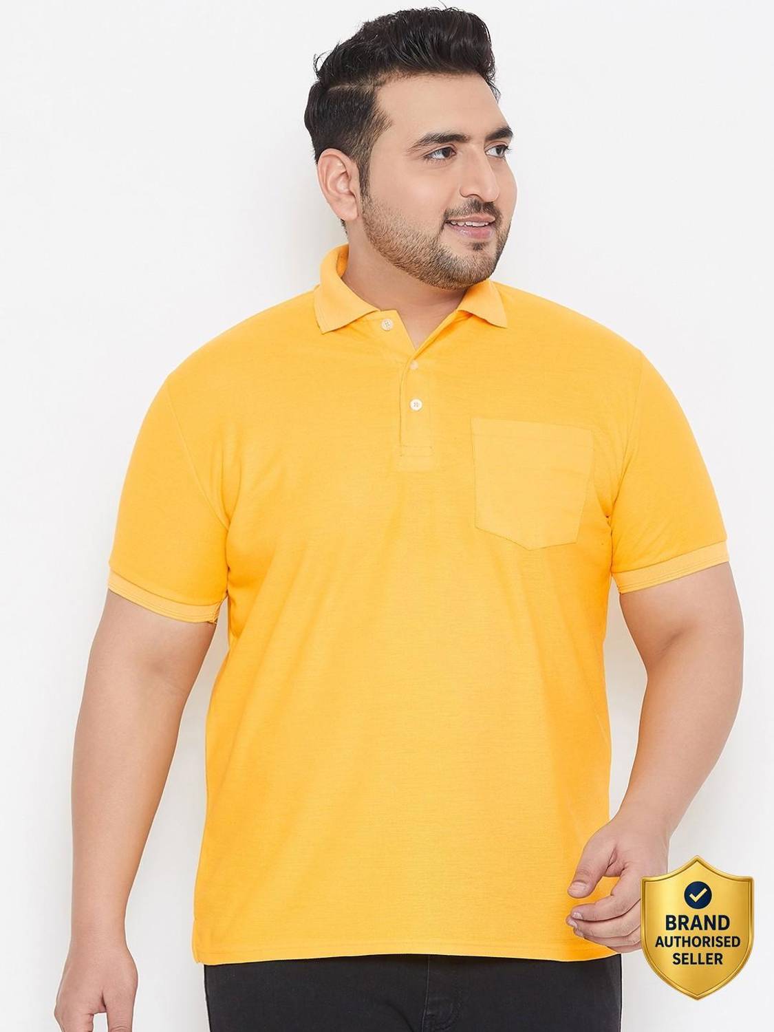 bigbanana Solid Men Polo Neck Yellow T-Shirt