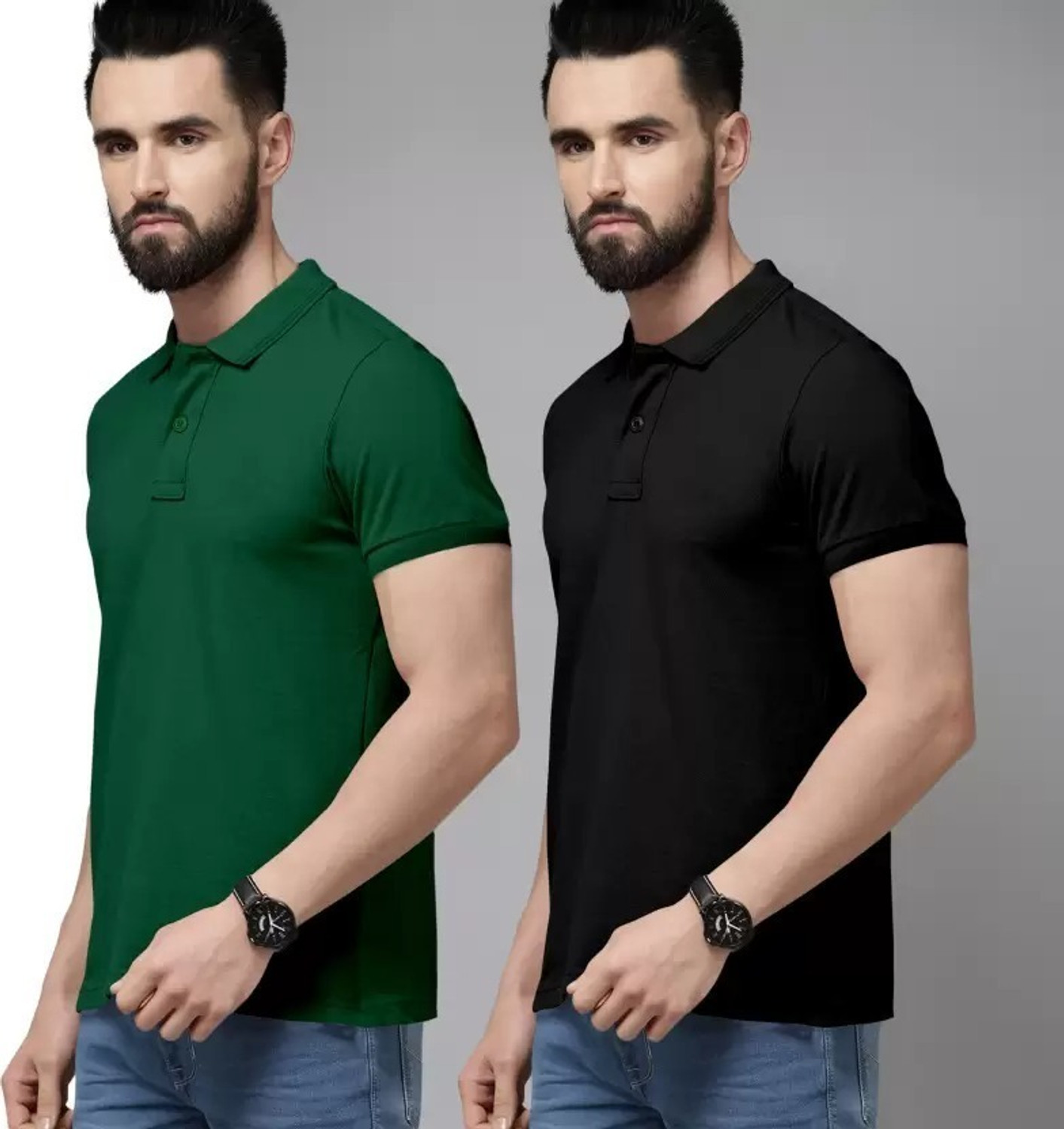 Image of balker merka Solid Men Polo Neck Black T-Shirt
