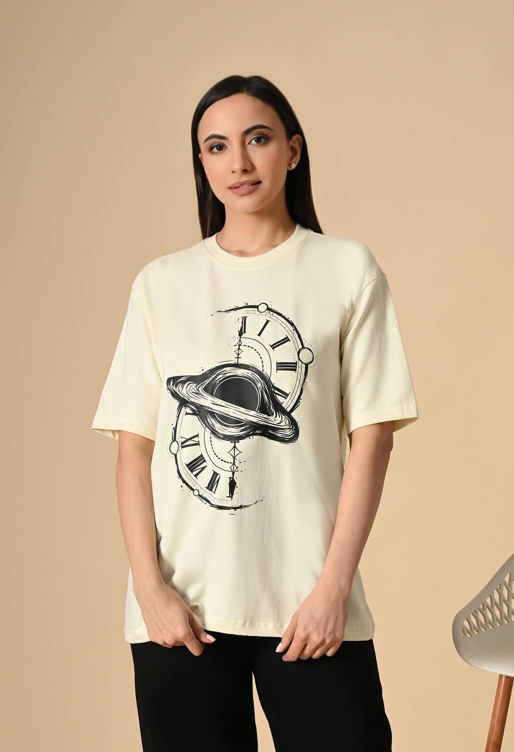 baniya collection Printed Women Round Neck White T-Shirt