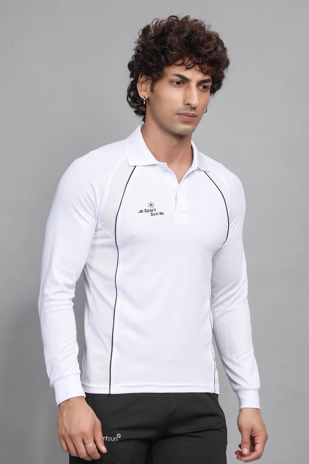 Sport Sun Solid Men Polo Neck White T-Shirt - Image 2