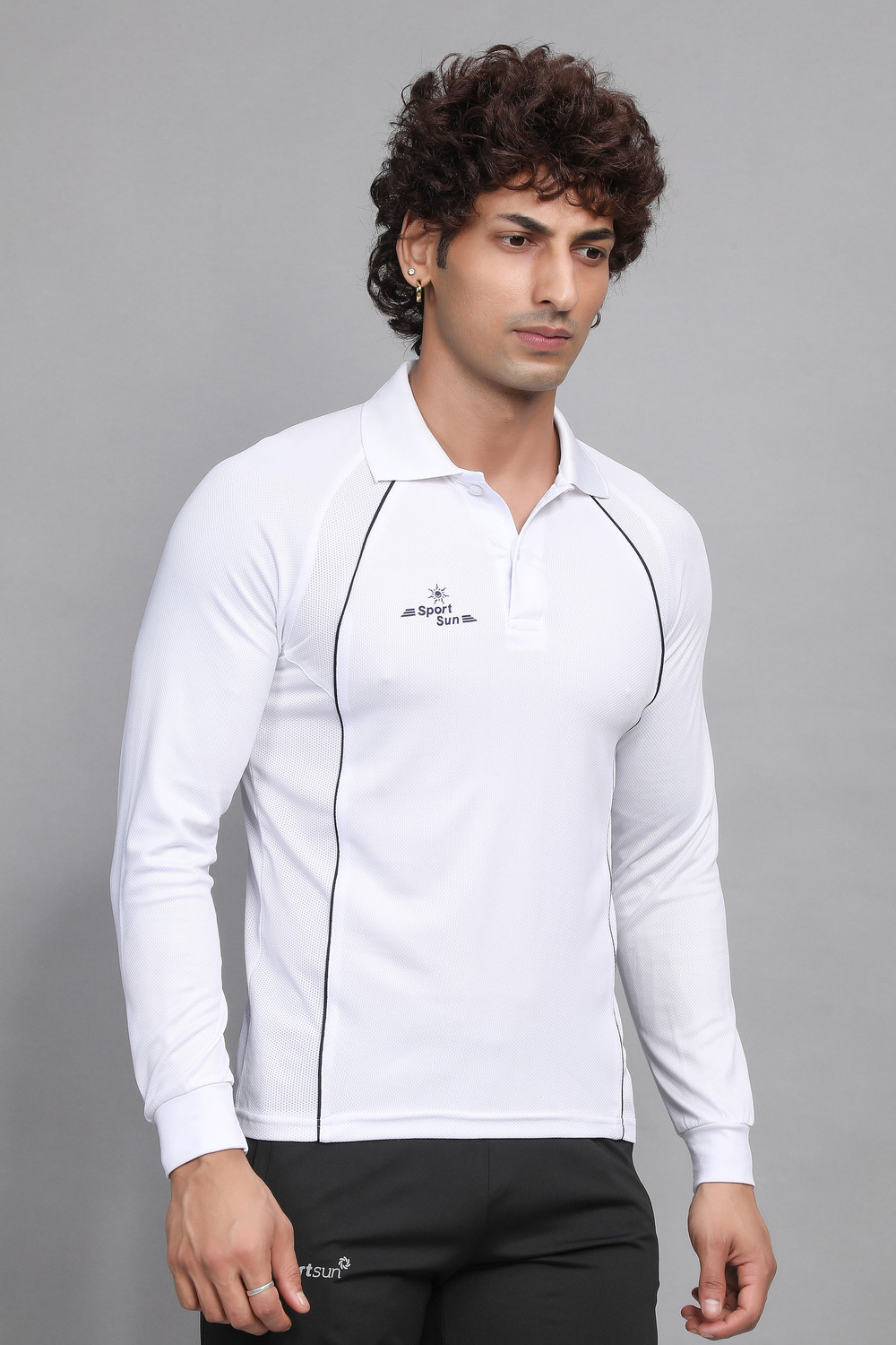 Image of Sport Sun Solid Men Polo Neck White T-Shirt