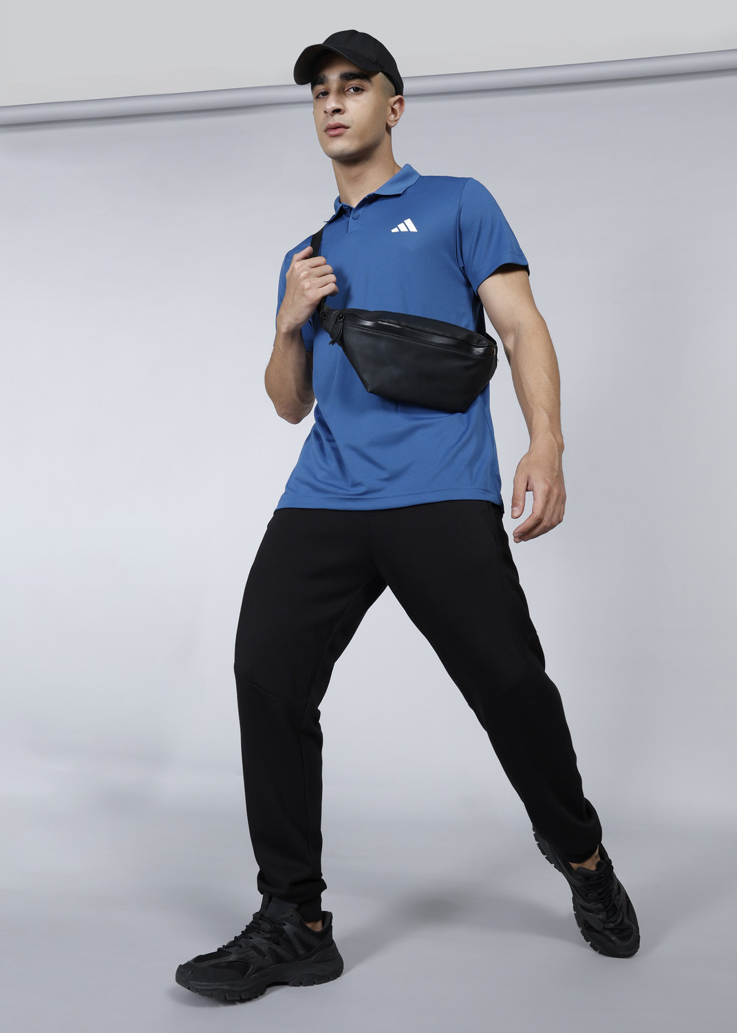 Image of ADIDAS Printed Men Polo Neck Blue T-Shirt