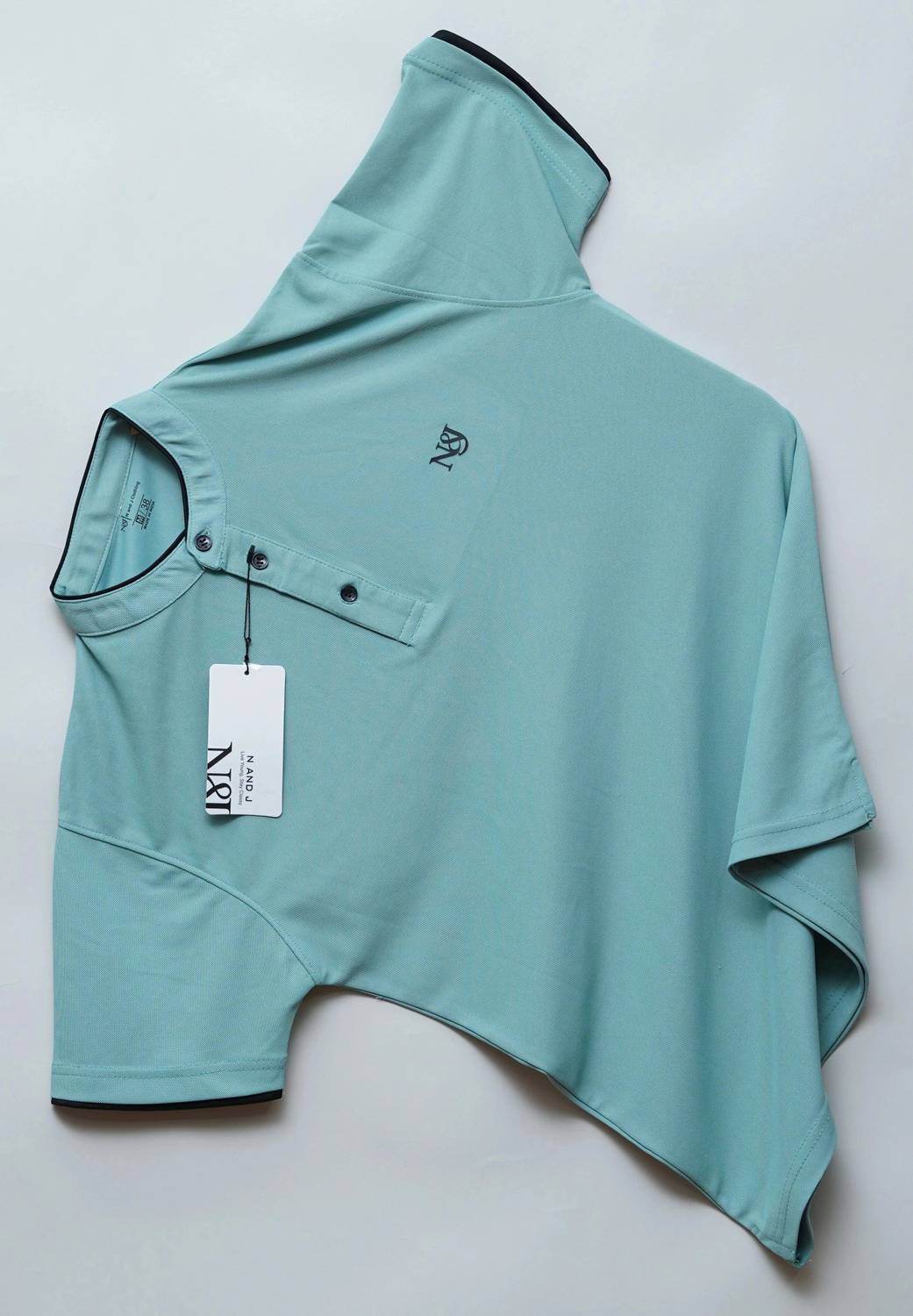 N AND J Men Solid Henley Neck Polycotton Blue T-Shirt