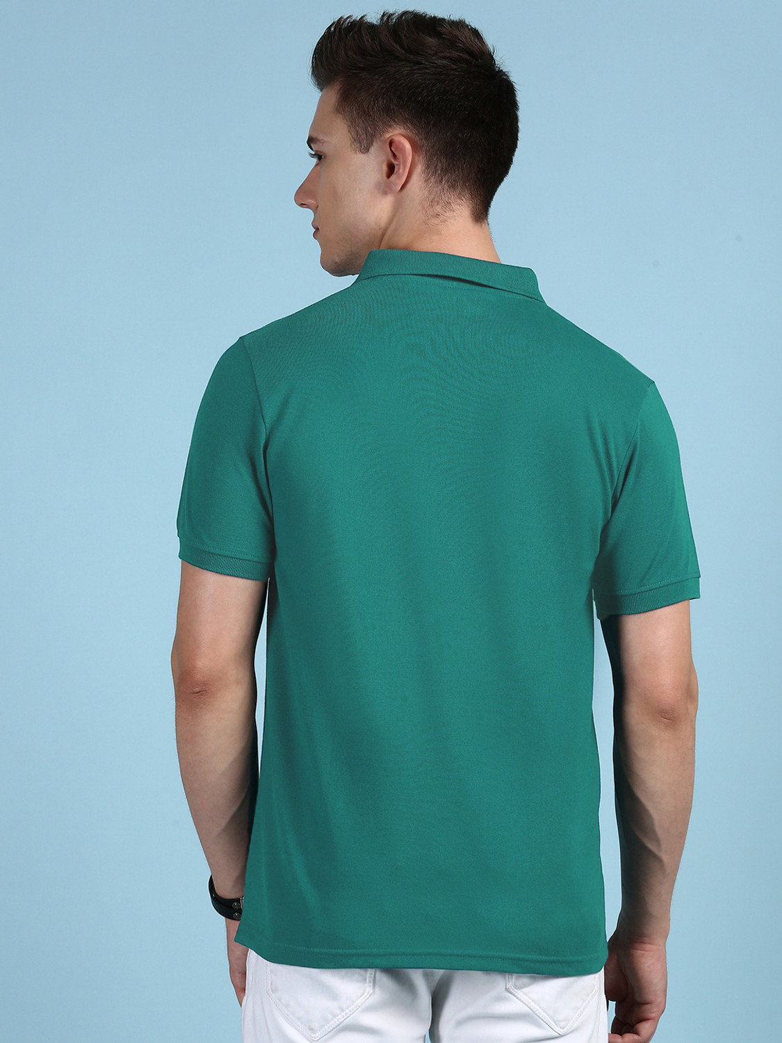Image of LUX cozi Solid Men Polo Neck Light Blue T-Shirt