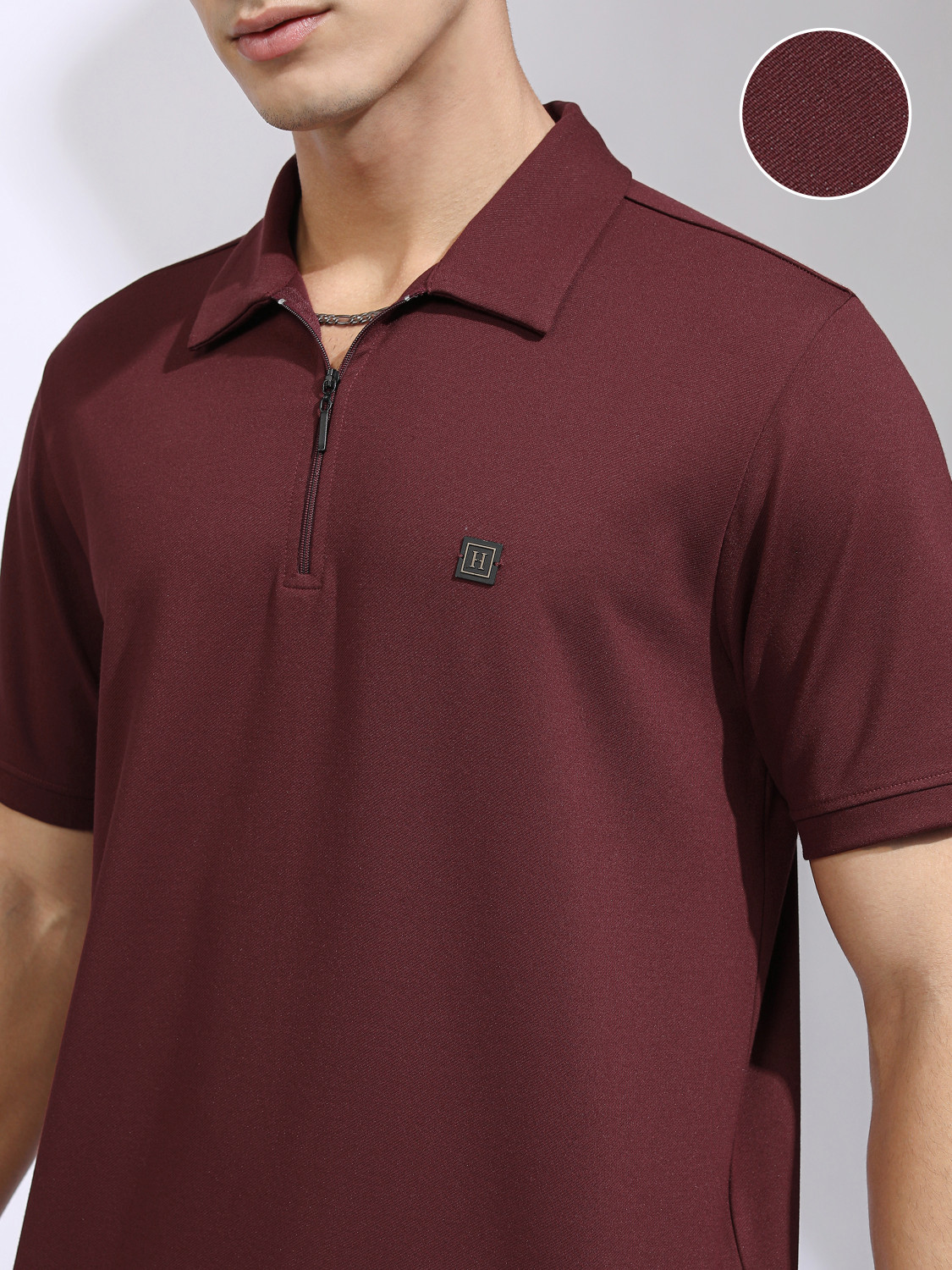 Image of HIGHLANDER Solid Men Polo Neck Maroon T-Shirt