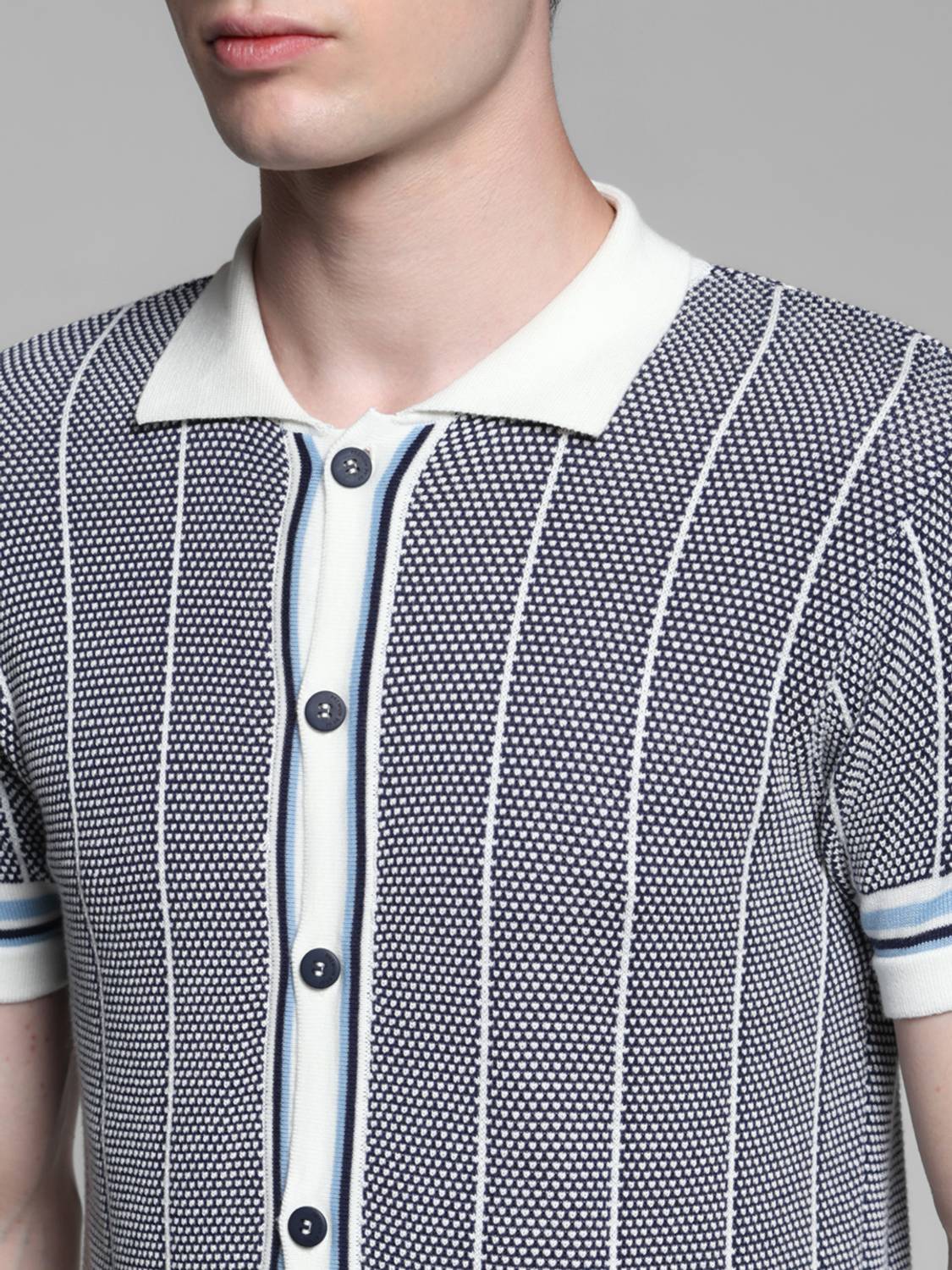 JACK & JONES Striped Grey Polo Neck T-Shirt - Image 5