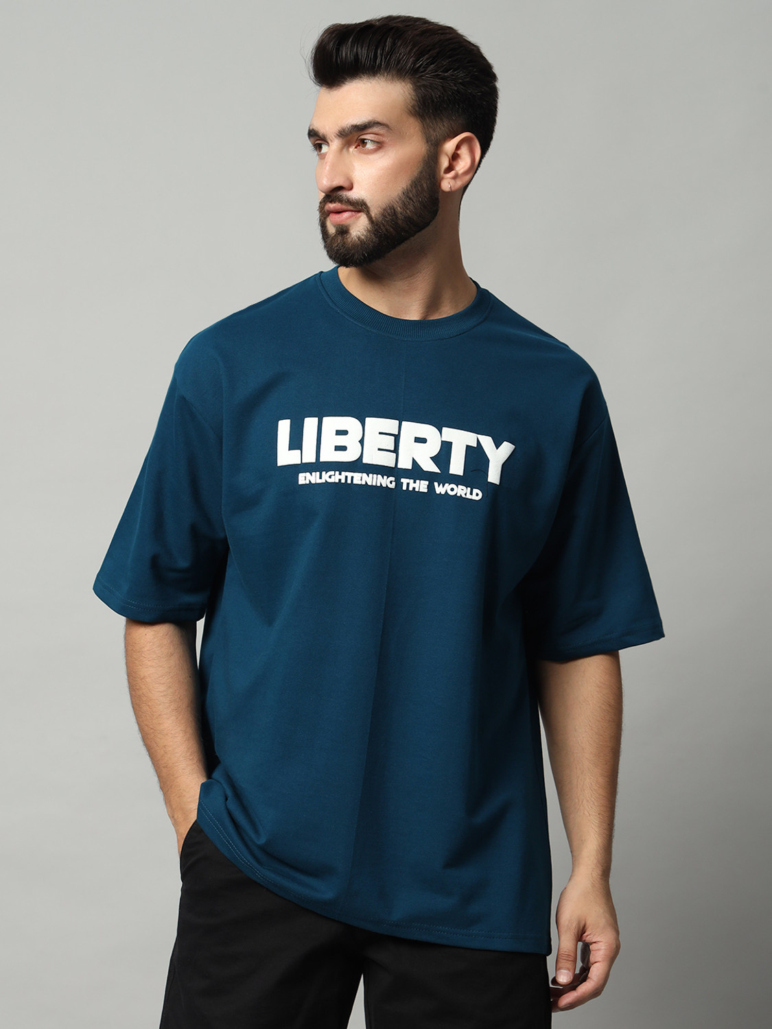 Image of COLOR CAPITAL Printed Men Round Neck Blue T-Shirt