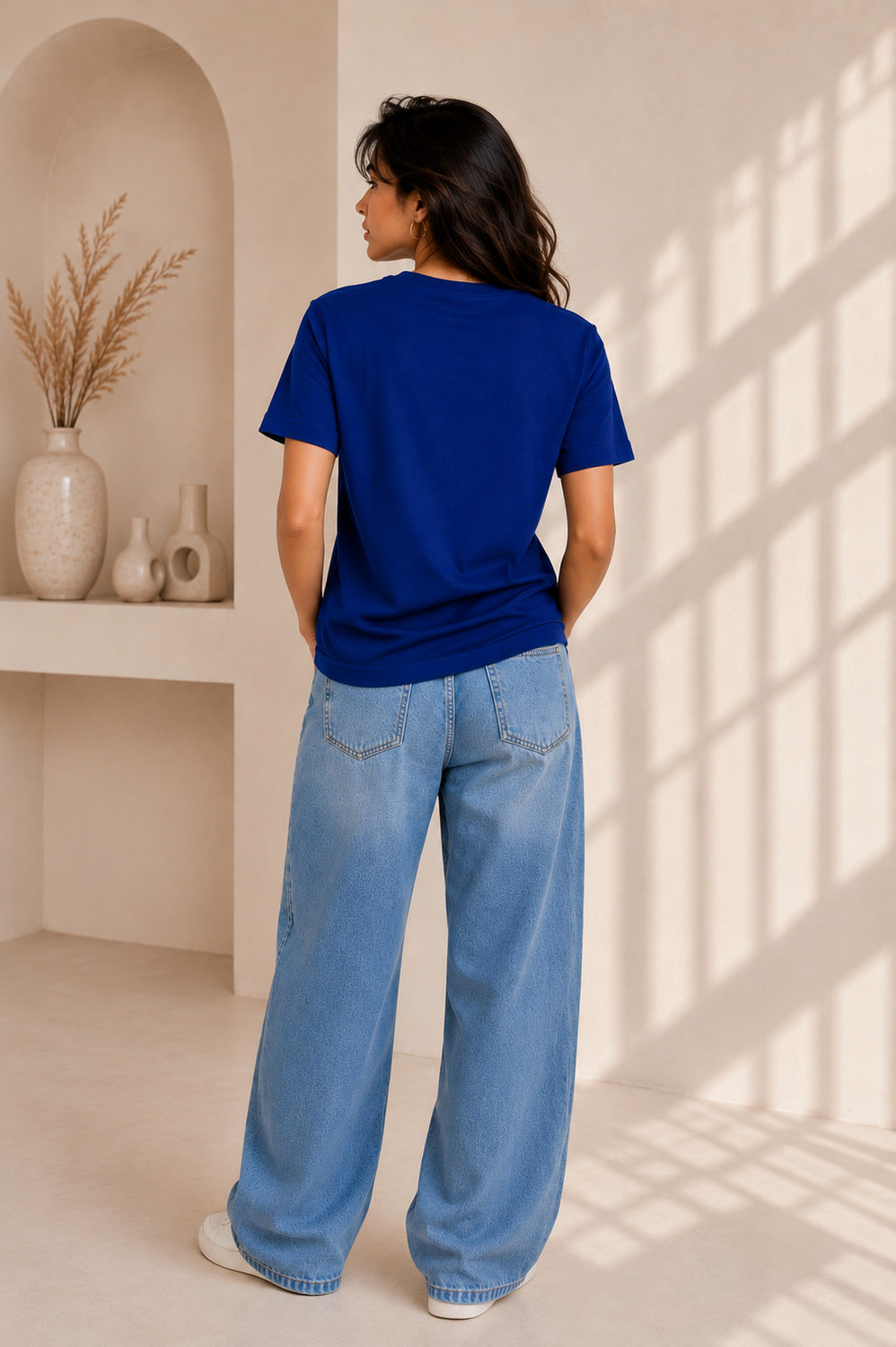 Image of Adyavastram Typography Women Round Neck Blue T-Shirt