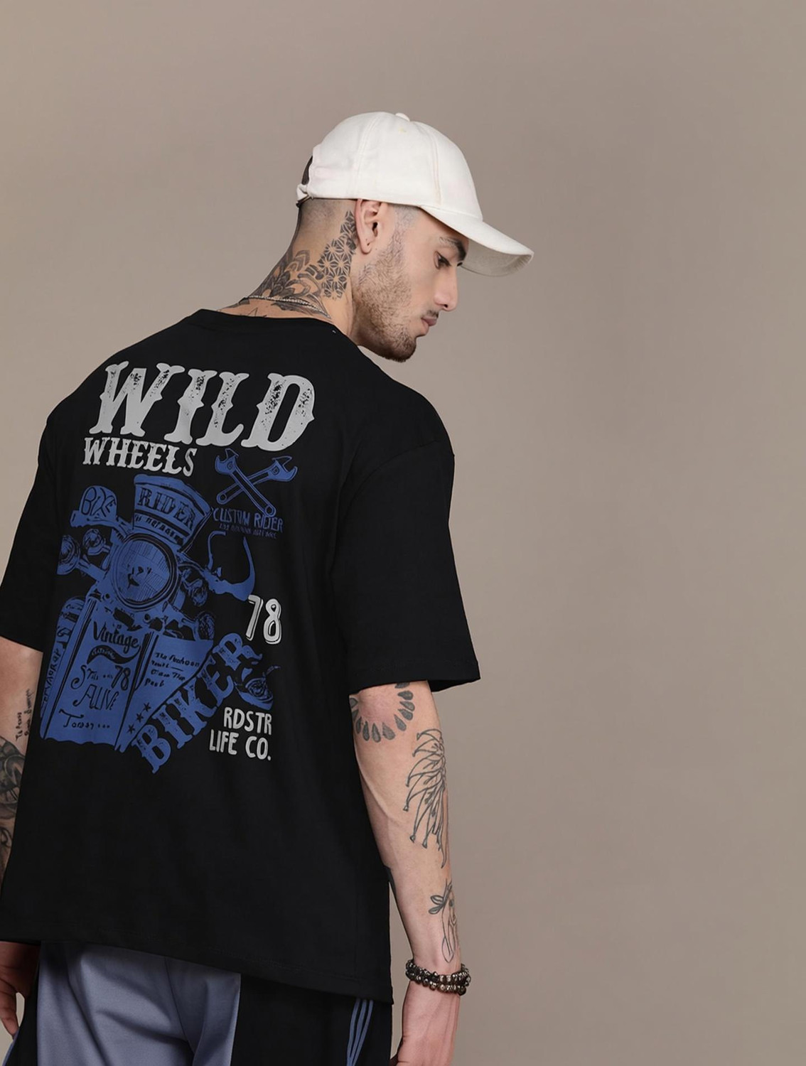 Image of Roadster Printed Men Round Neck Black T-Shirt