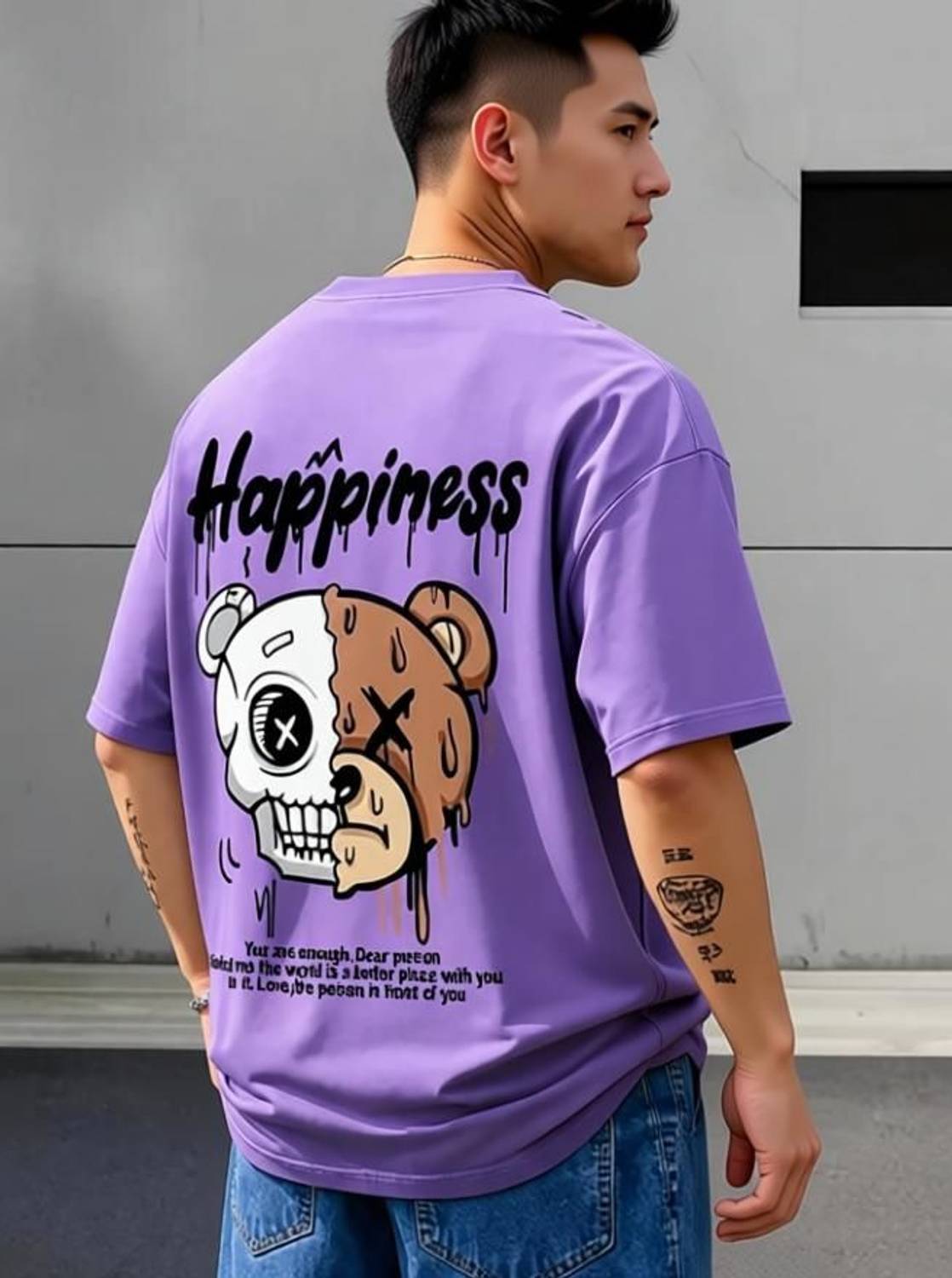 ERAGON Men's Purple Printed Round Neck T-Shirt - Image 2