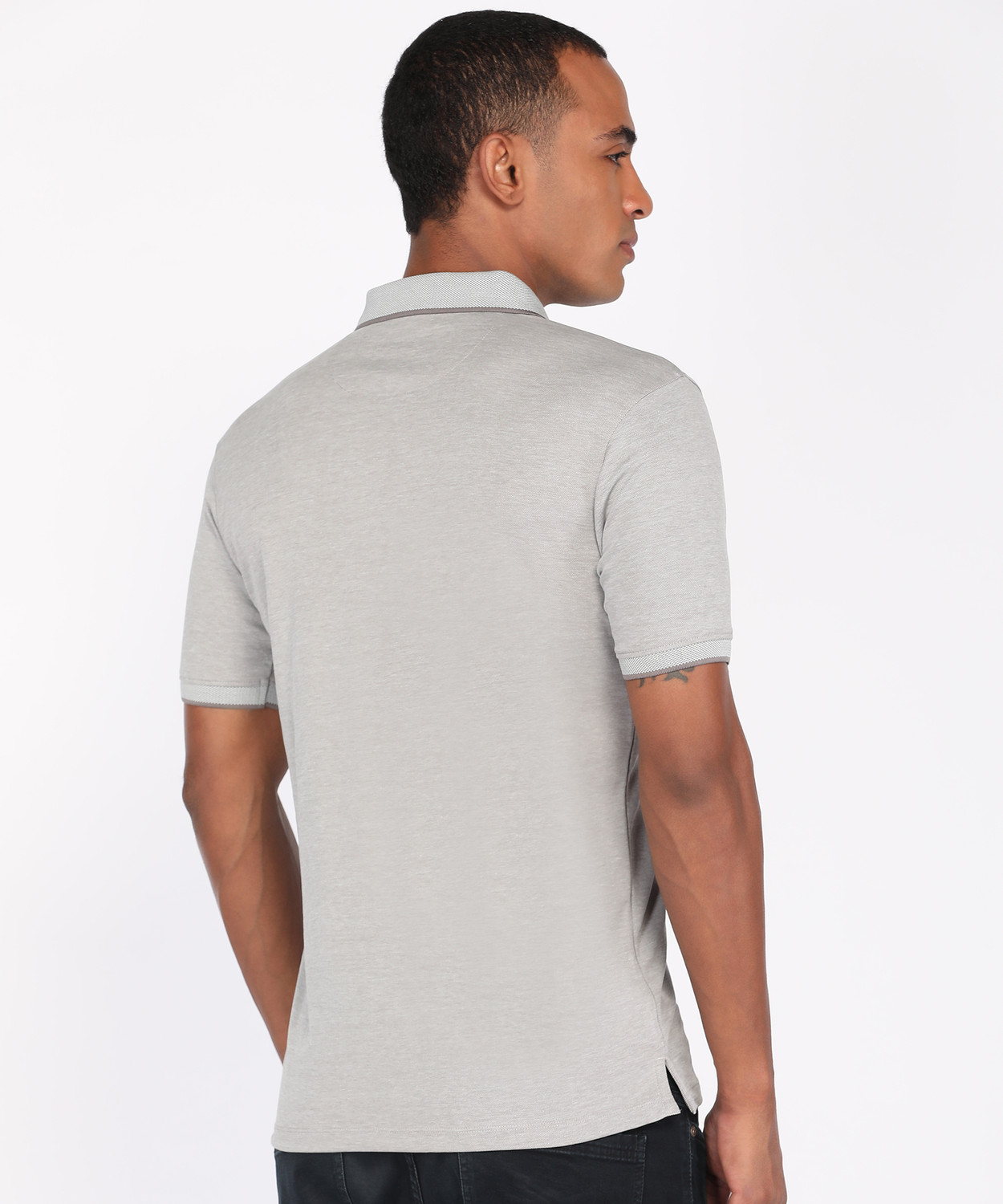 Image of PETER ENGLAND Solid Men Polo Neck Grey T-Shirt