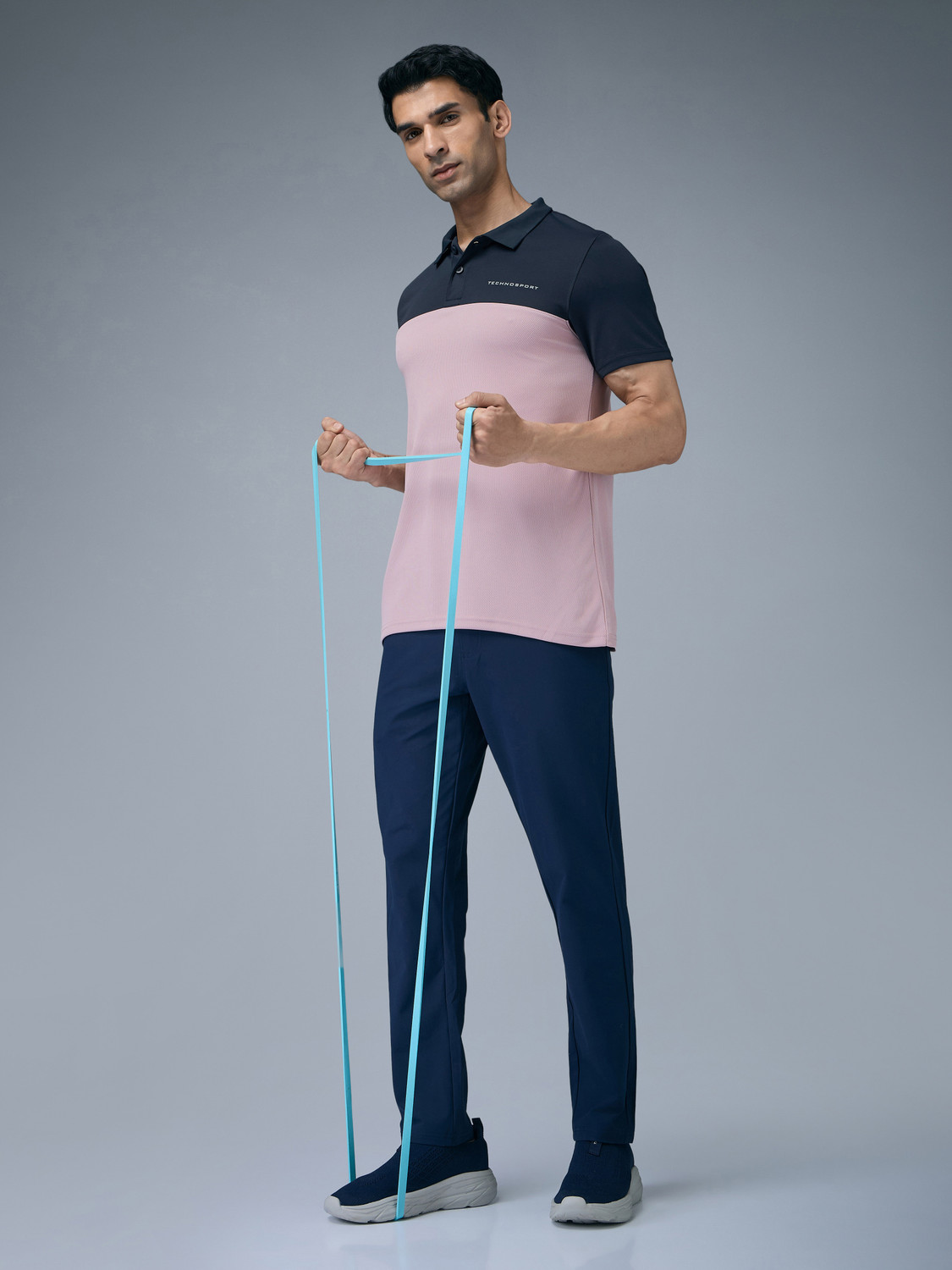 Image of TECHNOSPORT Colorblock Men Polo Neck Pink T-Shirt