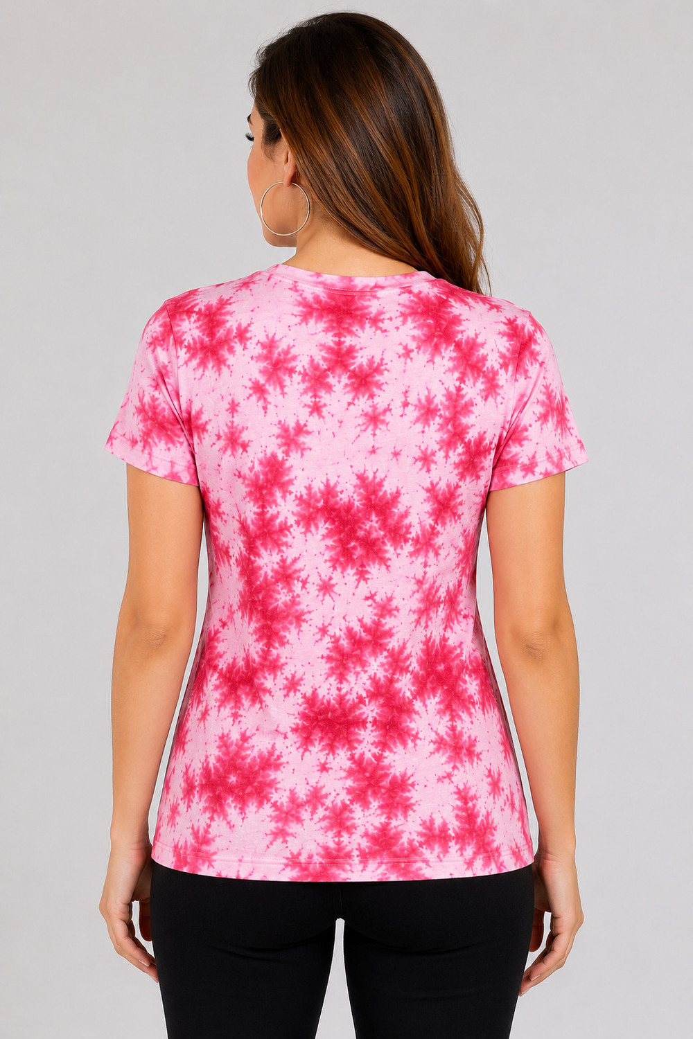 Image of Zicada Tie & Dye Women Round Neck Pink T-Shirt