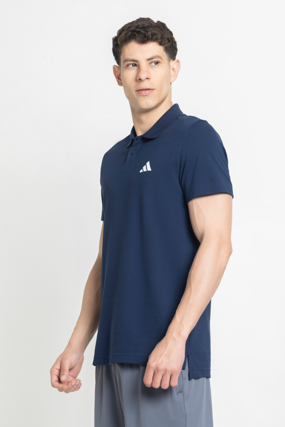 Image of ADIDAS Solid Men Polo Neck Blue T-Shirt