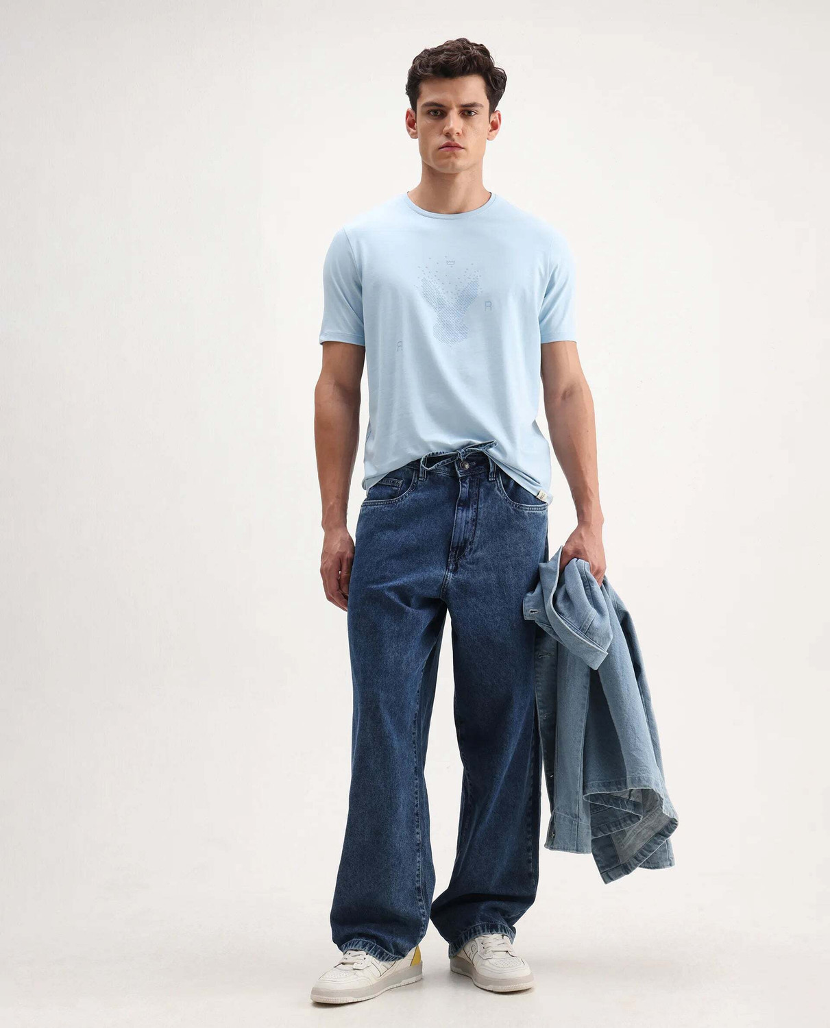 Image of RARE RABBIT Graphic Print Men Crew Neck Blue T-Shirt
