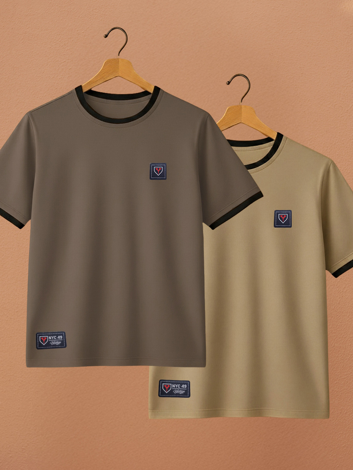 Image of Yazole Printed Men Round Neck Brown, Beige T-Shirt