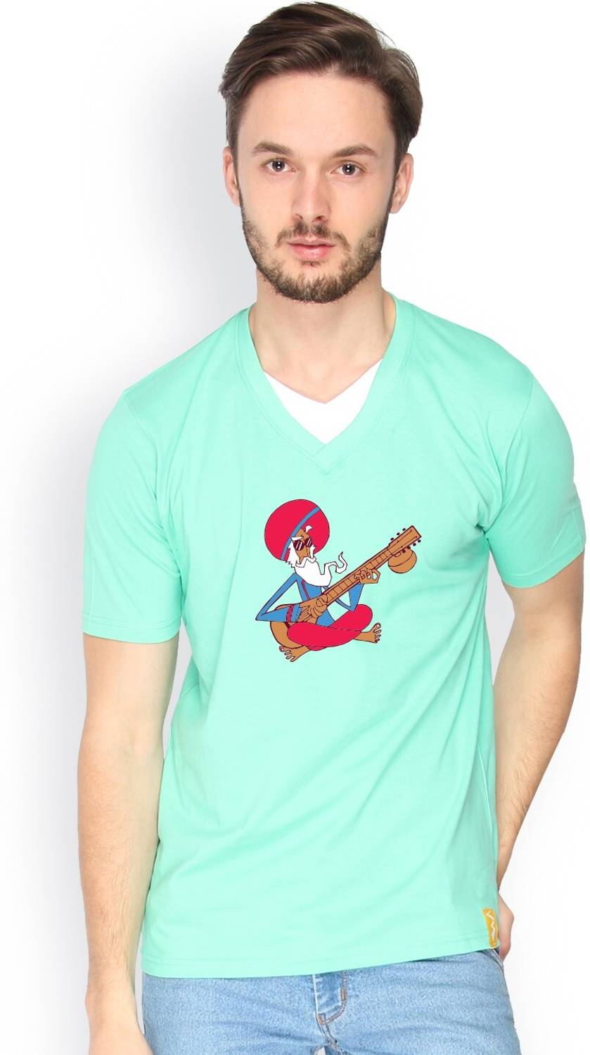 CAHOOT Solid Men V Neck Green T-Shirt