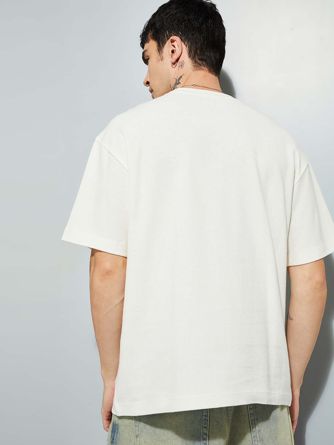 Image of MAX Printed Men Round Neck White T-Shirt