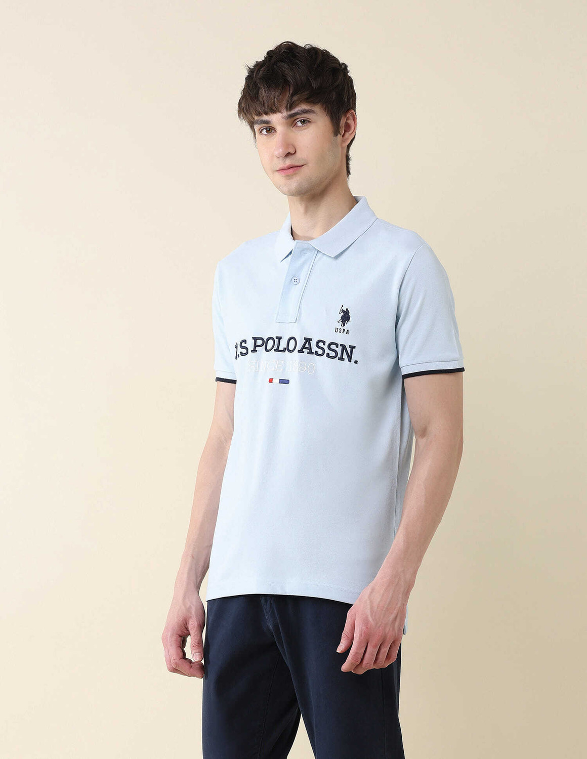 Image of U.S. POLO ASSN. Embroidered Men Polo Neck Light Blue T-Shirt