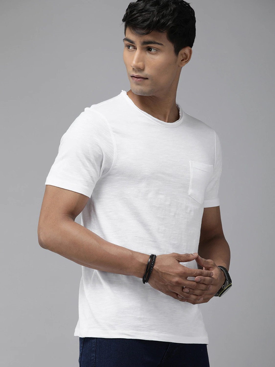 Image of Roadster Solid Men Round Neck White T-Shirt