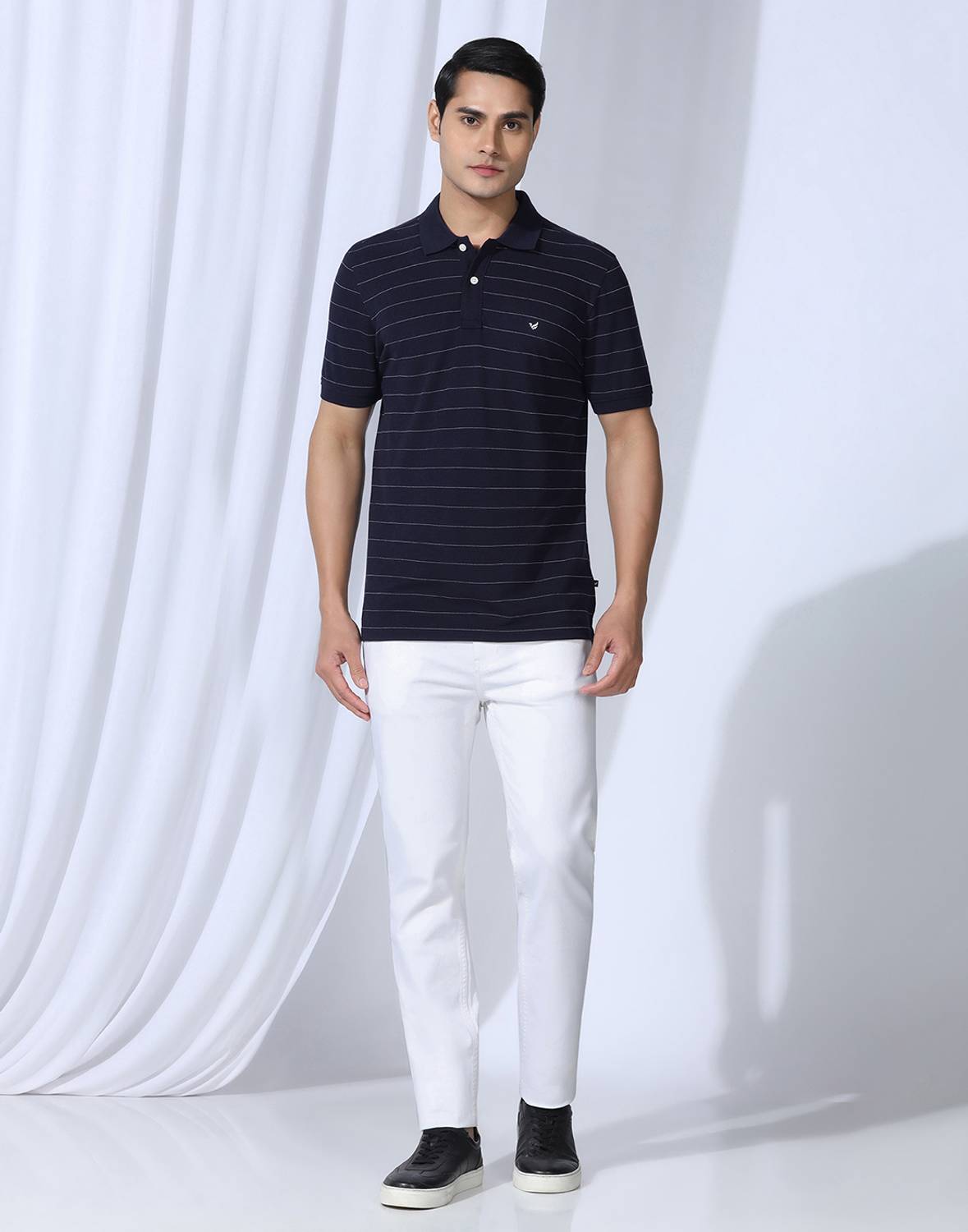 Blackberrys Striped Polo Neck Dark Blue T-Shirt - Image 3