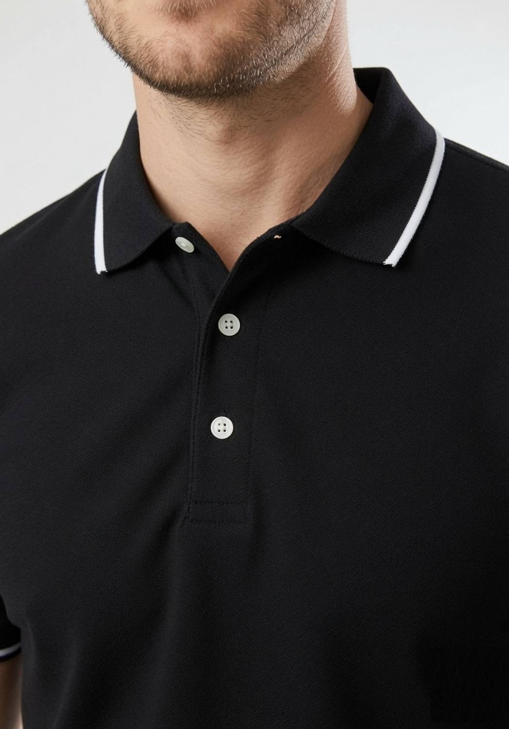 true habit Men Polo Neck Black T-Shirt - Image 4