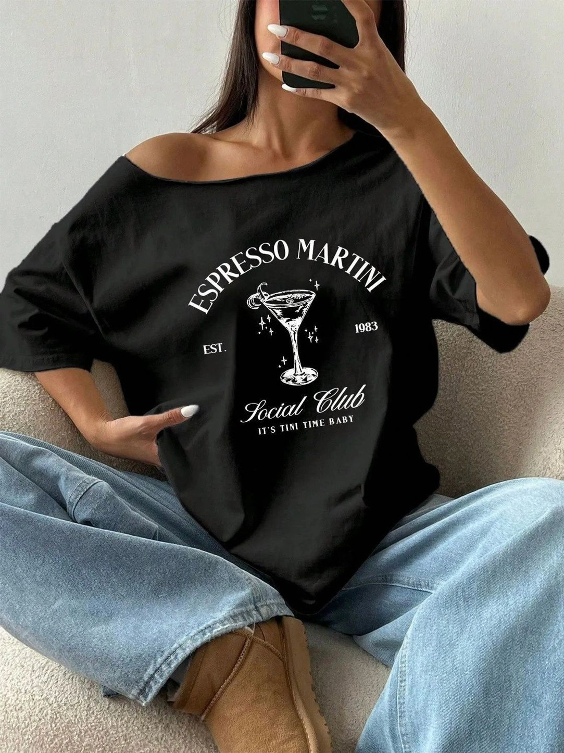 Image of Calm Down Printed Women Round Neck Black T-Shirt