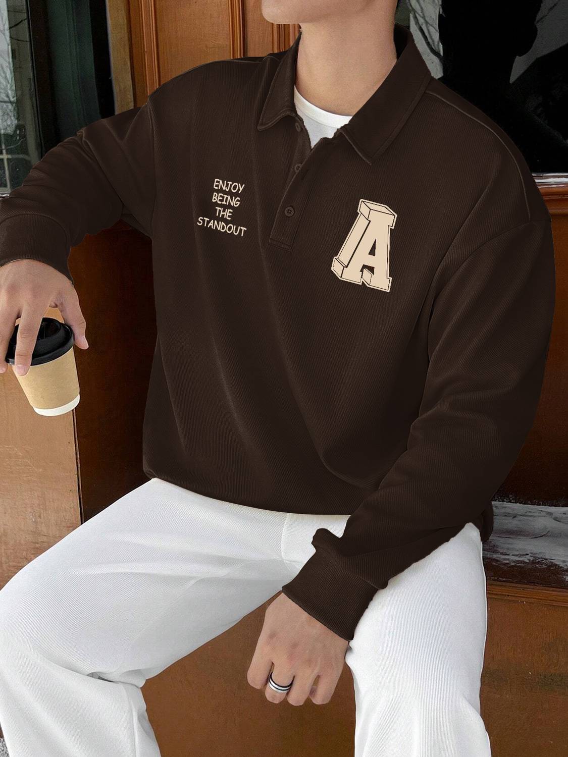 Jump Cuts Men Polo Neck Brown T-Shirt - Image 3