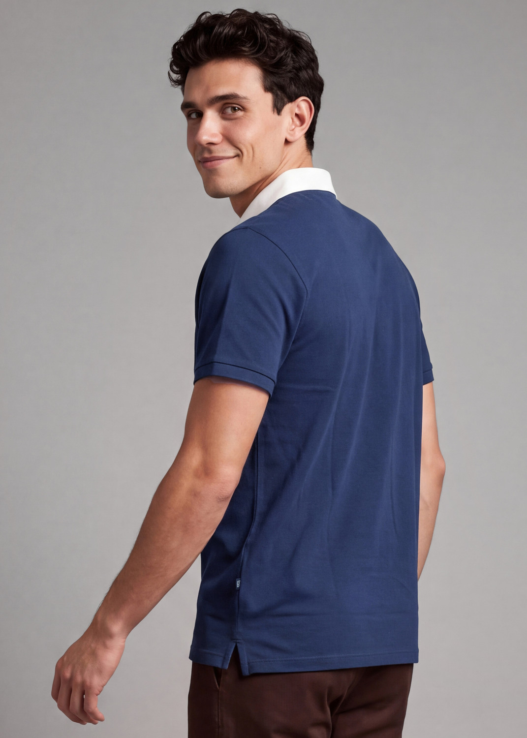 Image of Allen Solly Men Solid Polo Neck Cotton Blend Blue T-Shirt