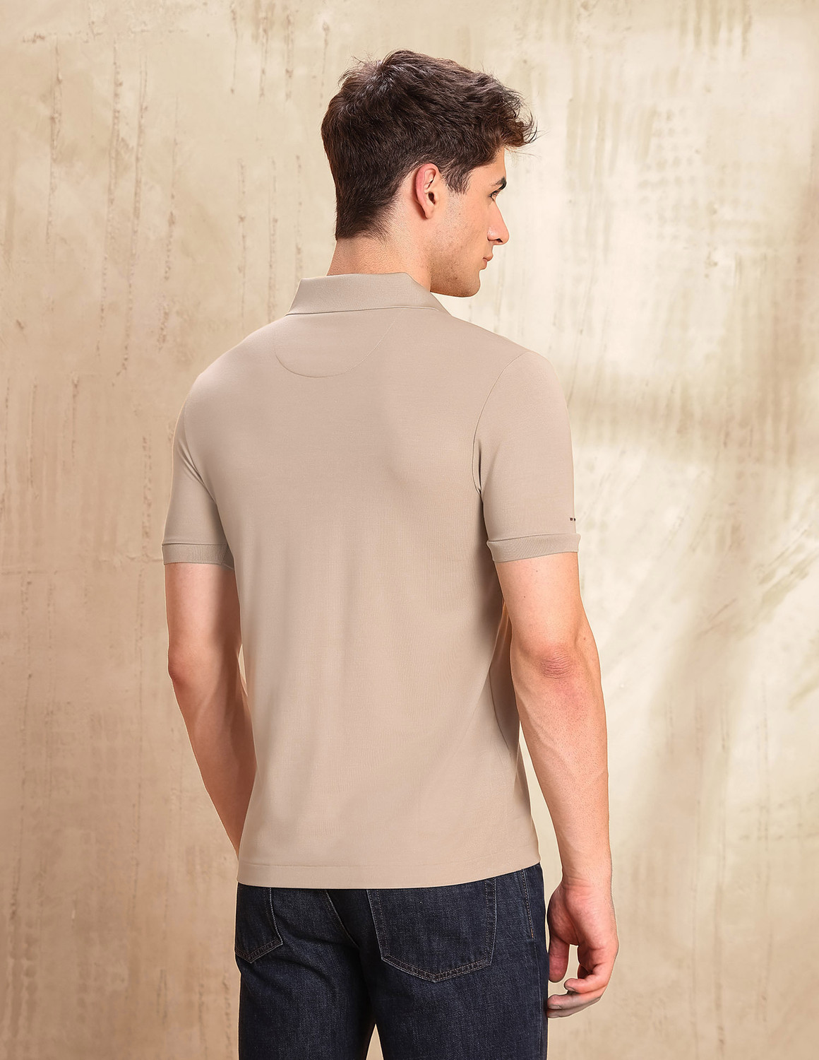 Image of U.S. Polo Assn. Denim Co. Solid Men Polo Neck Beige T-Shirt