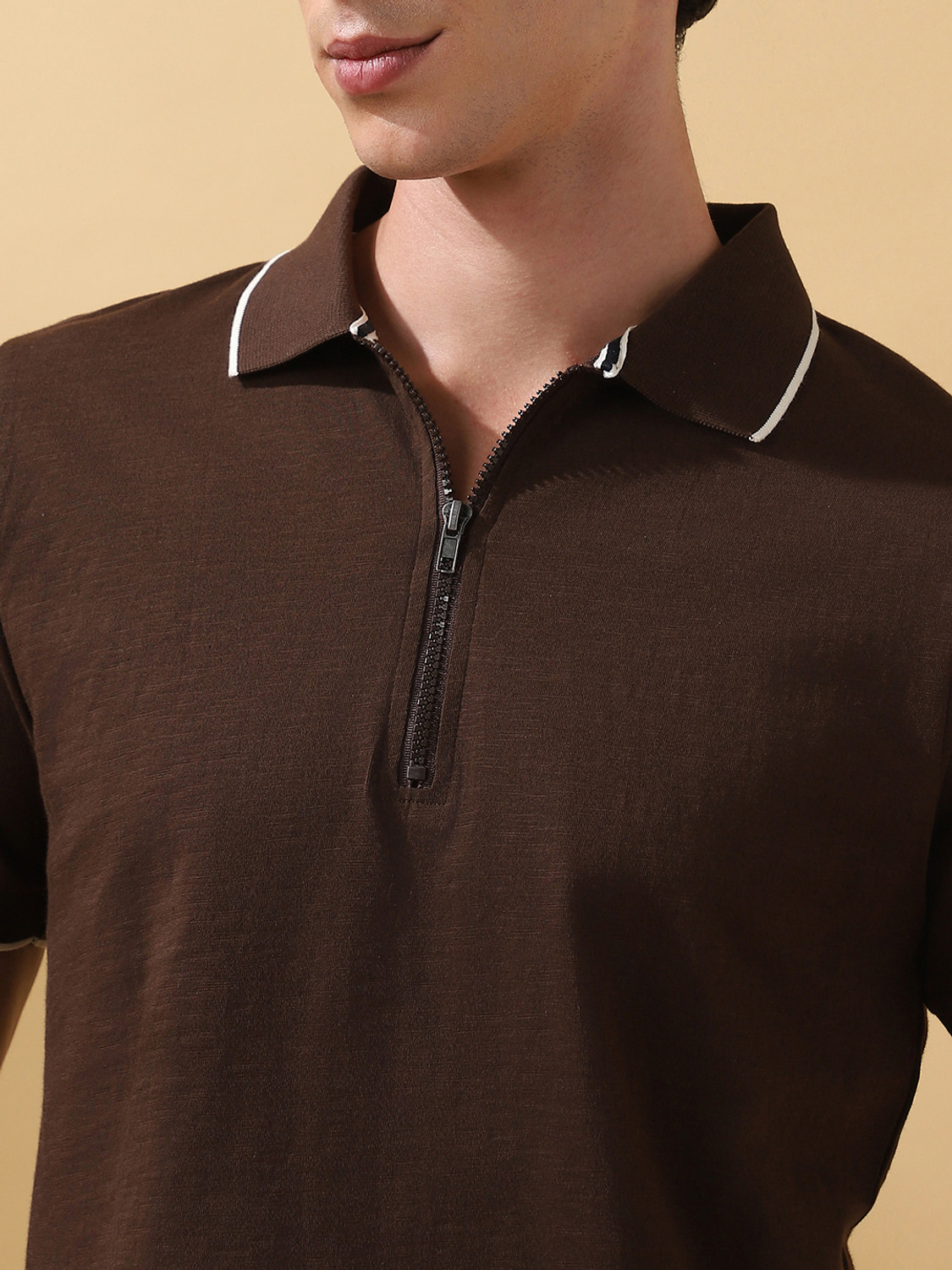 Image of Dennis Lingo Solid Men Polo Neck Brown T-Shirt