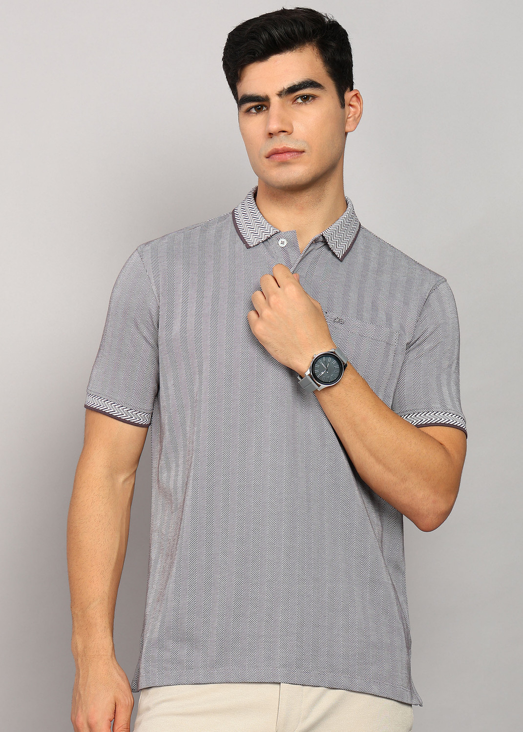 Image of PETER ENGLAND Chevron /Zig Zag Men Polo Neck Black T-Shirt