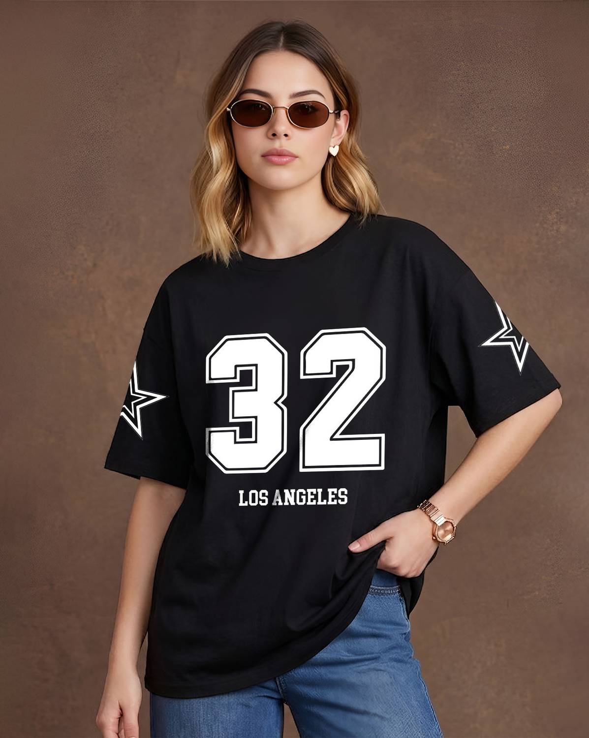 AOOSH Graphic Print Women Round Neck Black T-Shirt